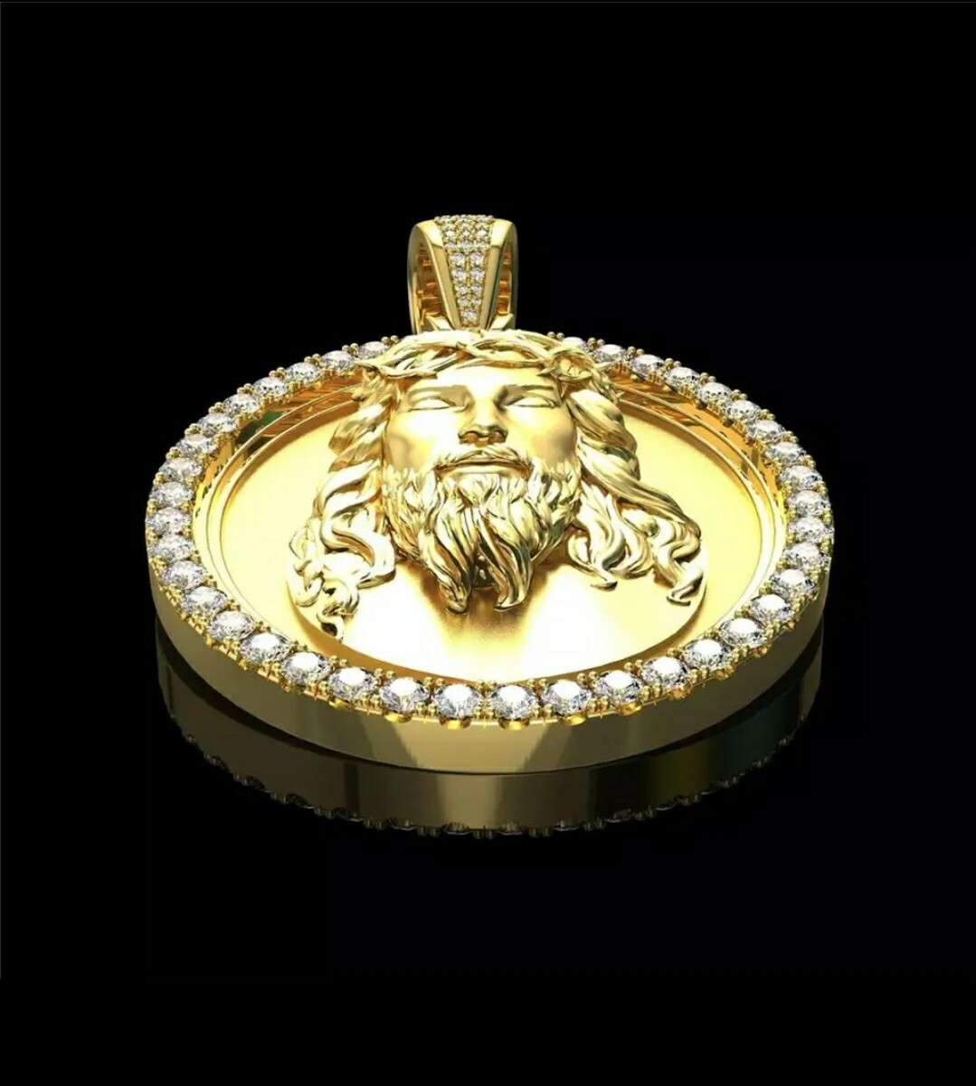 Jesus Face Pendant – Iced Charm & Necklace – Gold Tone Religious Fashion Jewelry