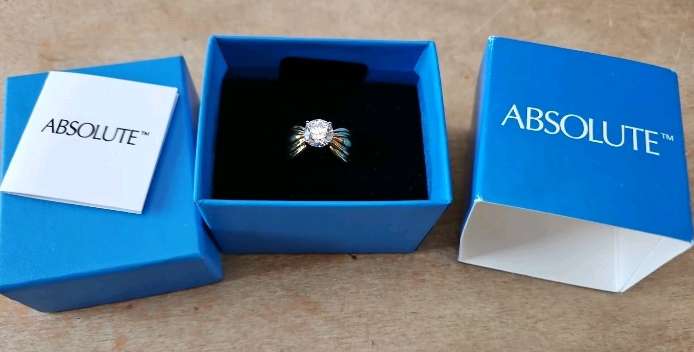 HSN Absolute CZ Gold Plated Sterling Silver Ring Size 5 NEW IN BOX