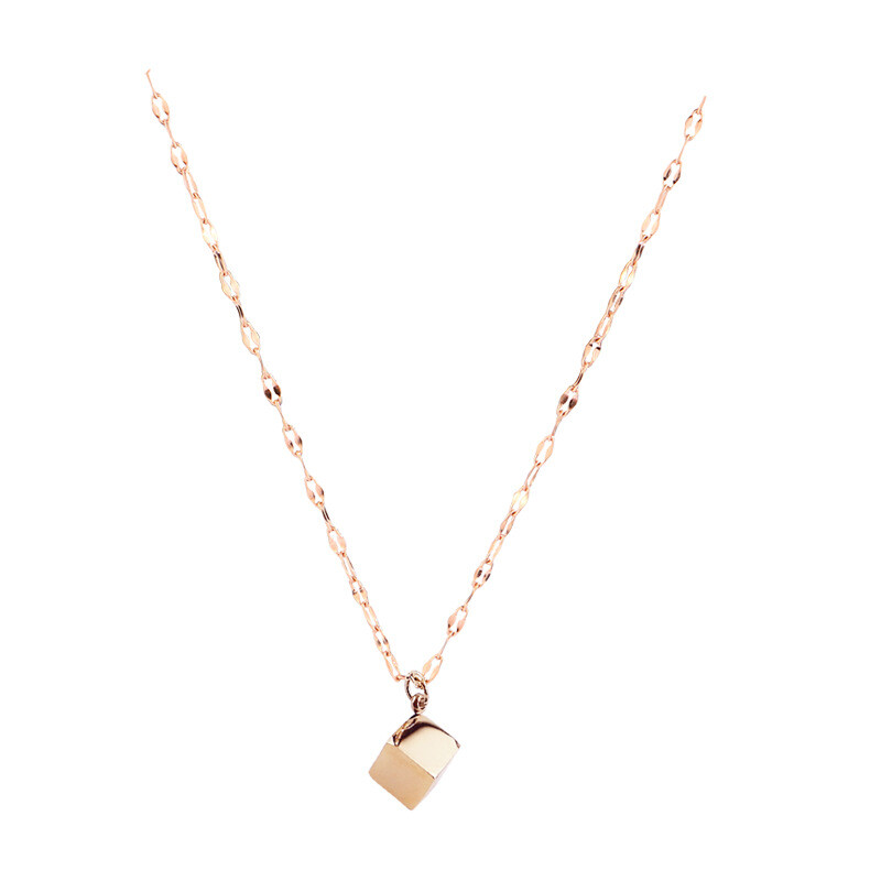 Fashion Woman 18K Gold Plated Stainless Steel Glossy Cube Chain Choker