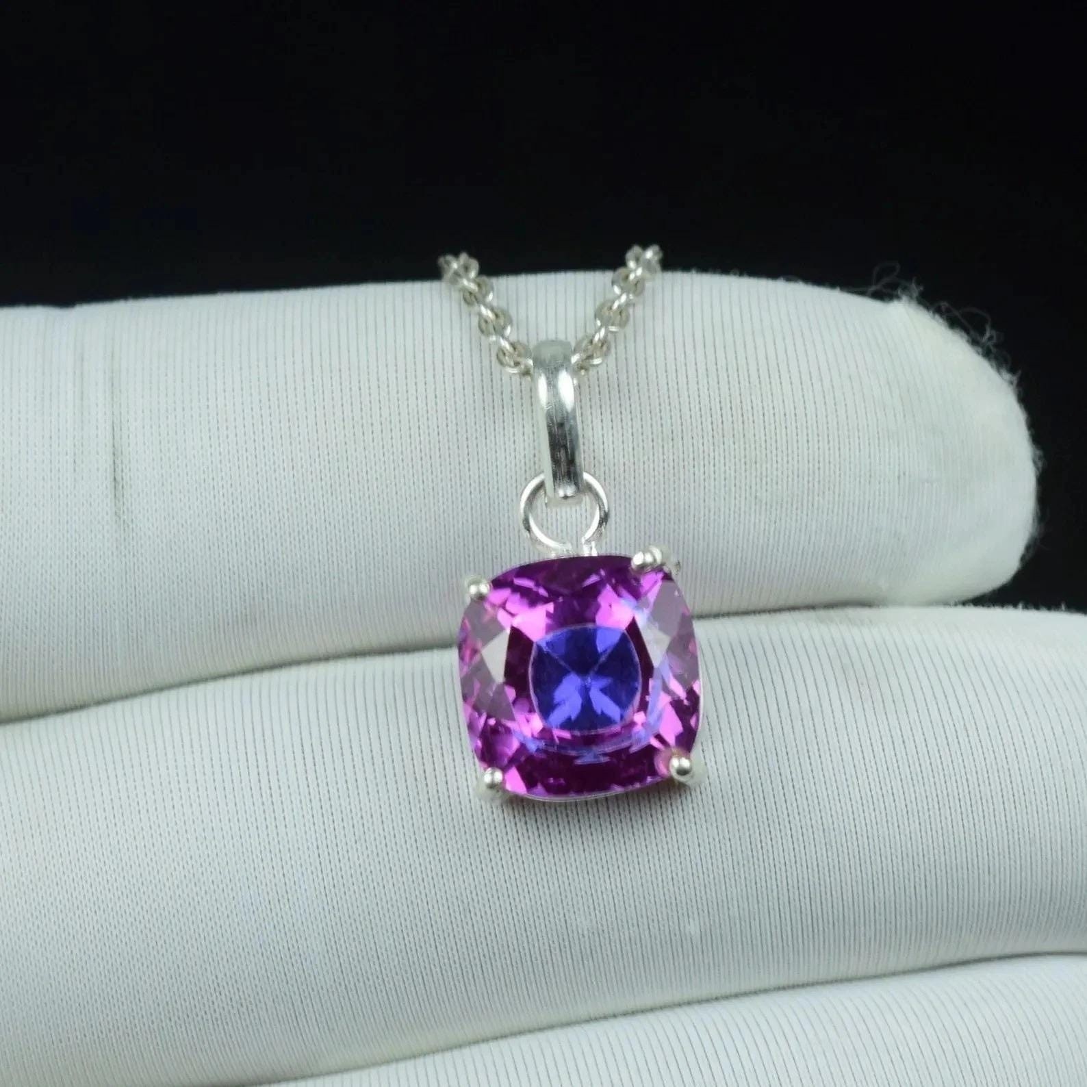 Bi-Color Pitambari Sapphire Cushion Cut Natural 22.30 Ct+ 925 Silver Pendant Gem
