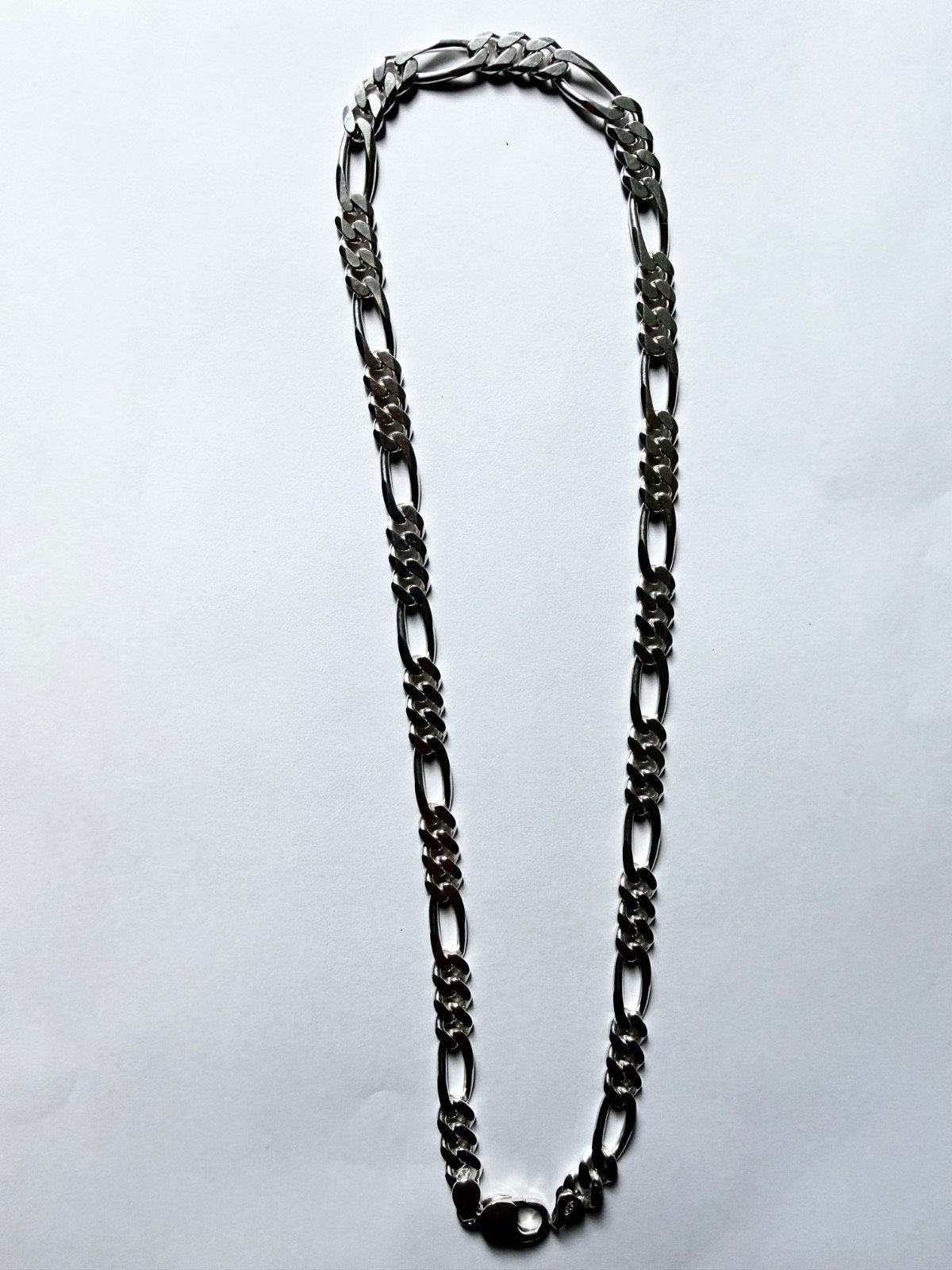 Solid .925 Sterling Silver Figaro Chain 20″ Necklace 53g Men’s Lobster Clasp