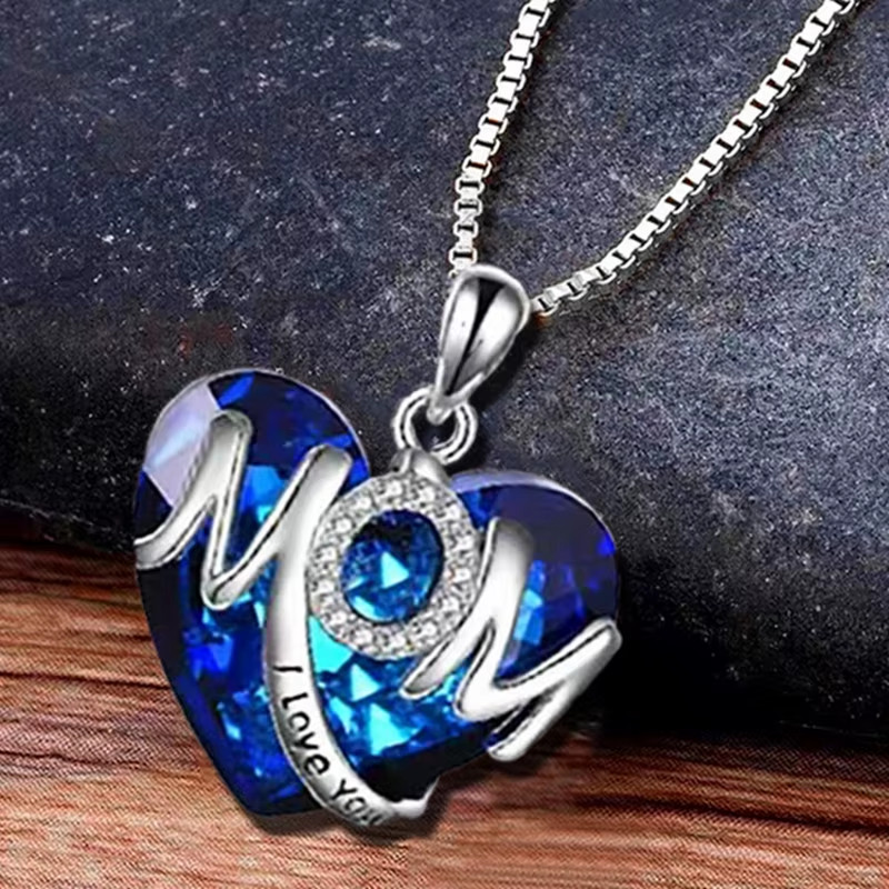 Fashion Letter Mom Love Crystal Pendant Necklace Charm Necklaces for Women Stain