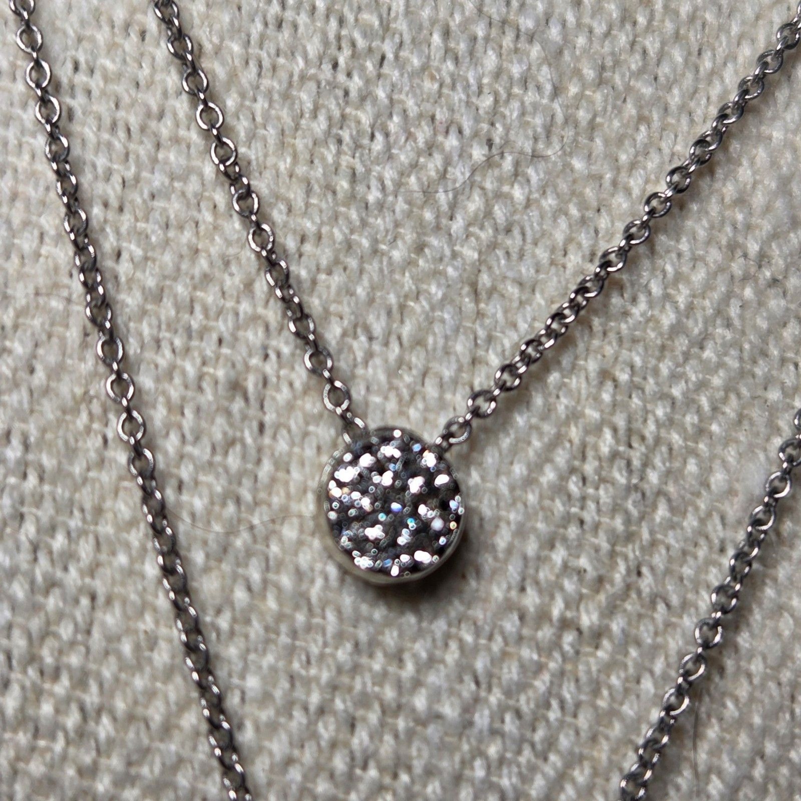 2-Strand Layered CZ Necklace Silver Tone Pave Cluster Bezel Set Solitaire Chic
