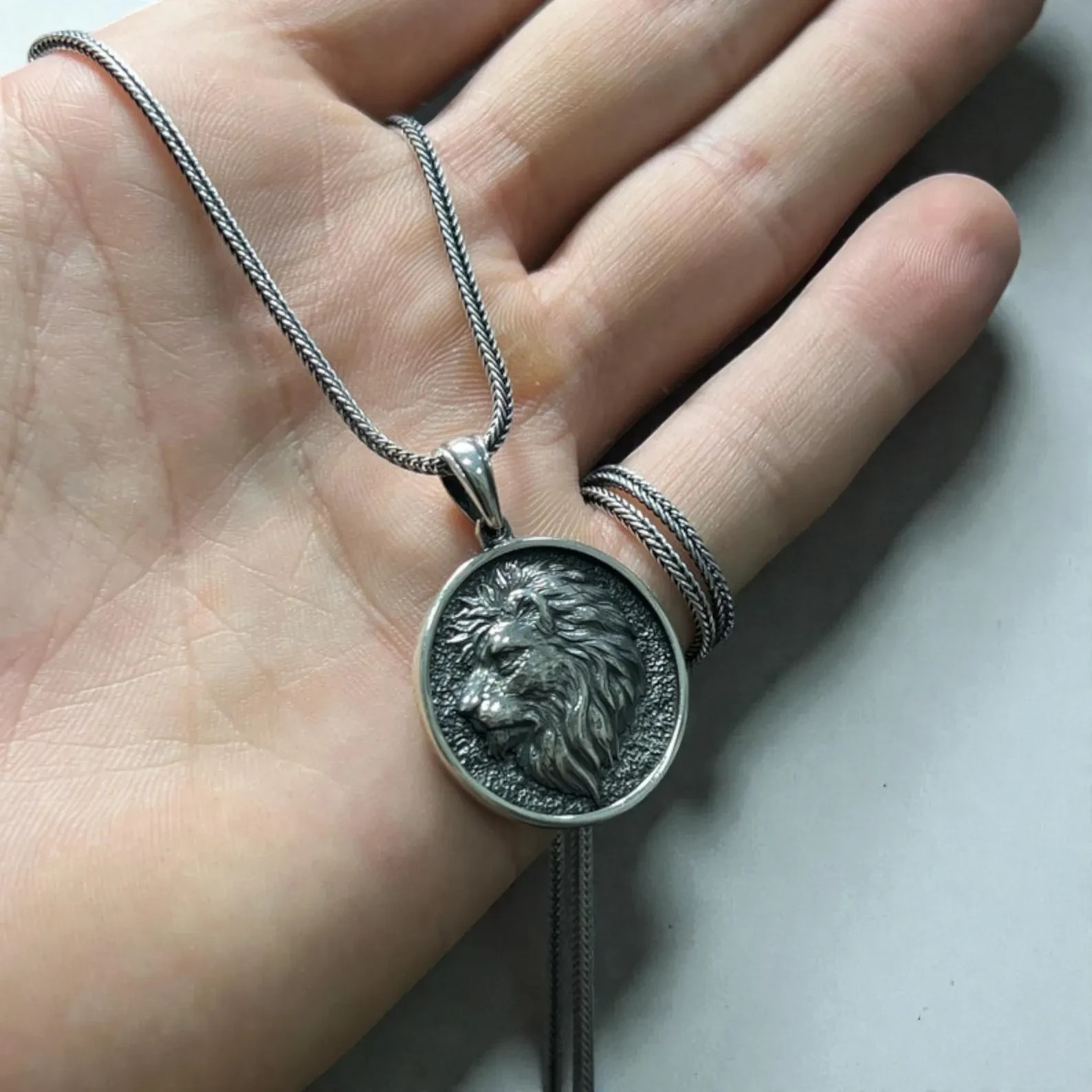 925 sterling Oxidized Sterling Silver Lion Head Pendant, Bohemian Charm