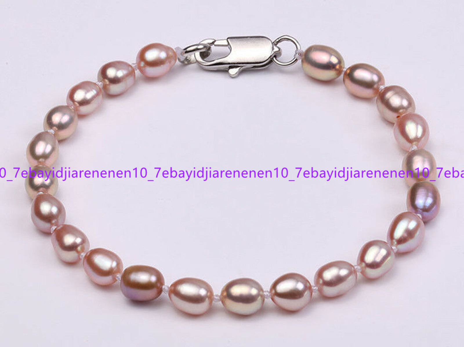 7-8/8-9/9-10mm Genuine Natural Purple Freshwater Rice Pearl Bracelet 7.5 in