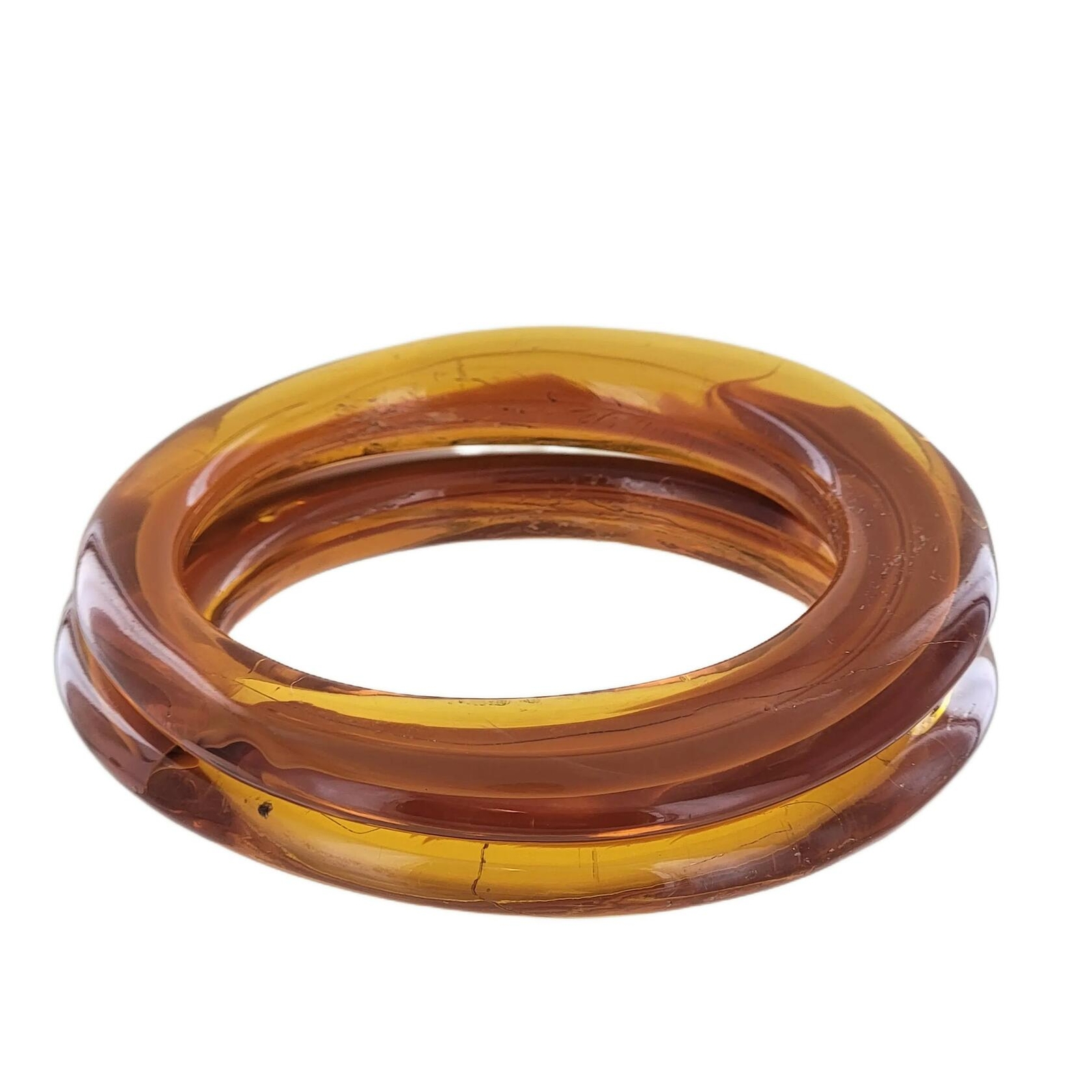 Set Of 2 Organic Asymmetrical Design Amber Topaz Brown Bangle Bracelets Womens