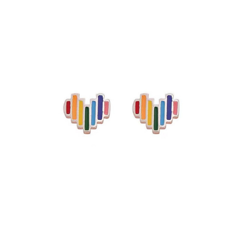 LGBTQ Gay Rainbow Pride Heart Stud Earrings In 925 Sterling Silver Gift Box H3