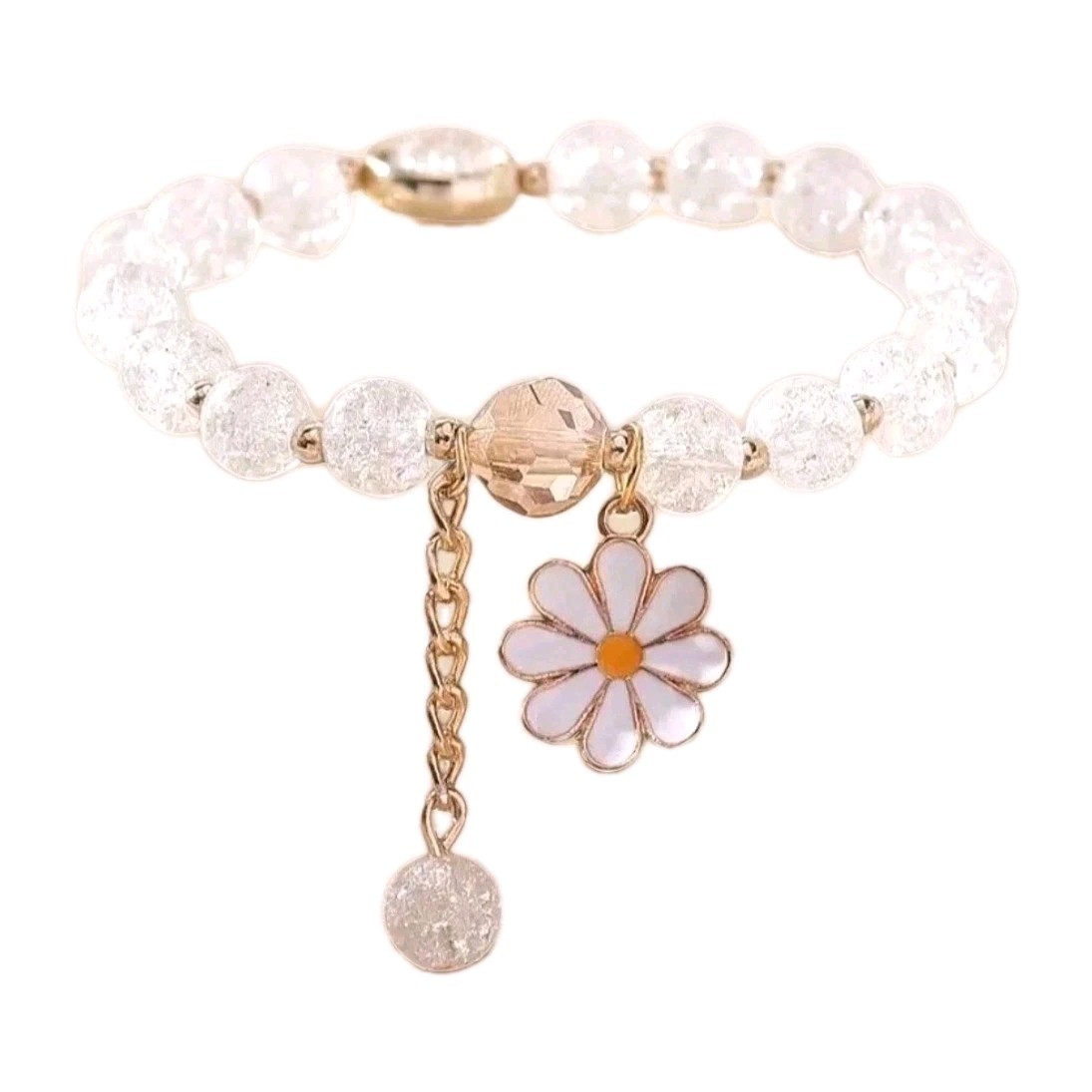 Daisy Bracelet Cracked Glass Beads Summer Floral Stretch Next Day Shipping