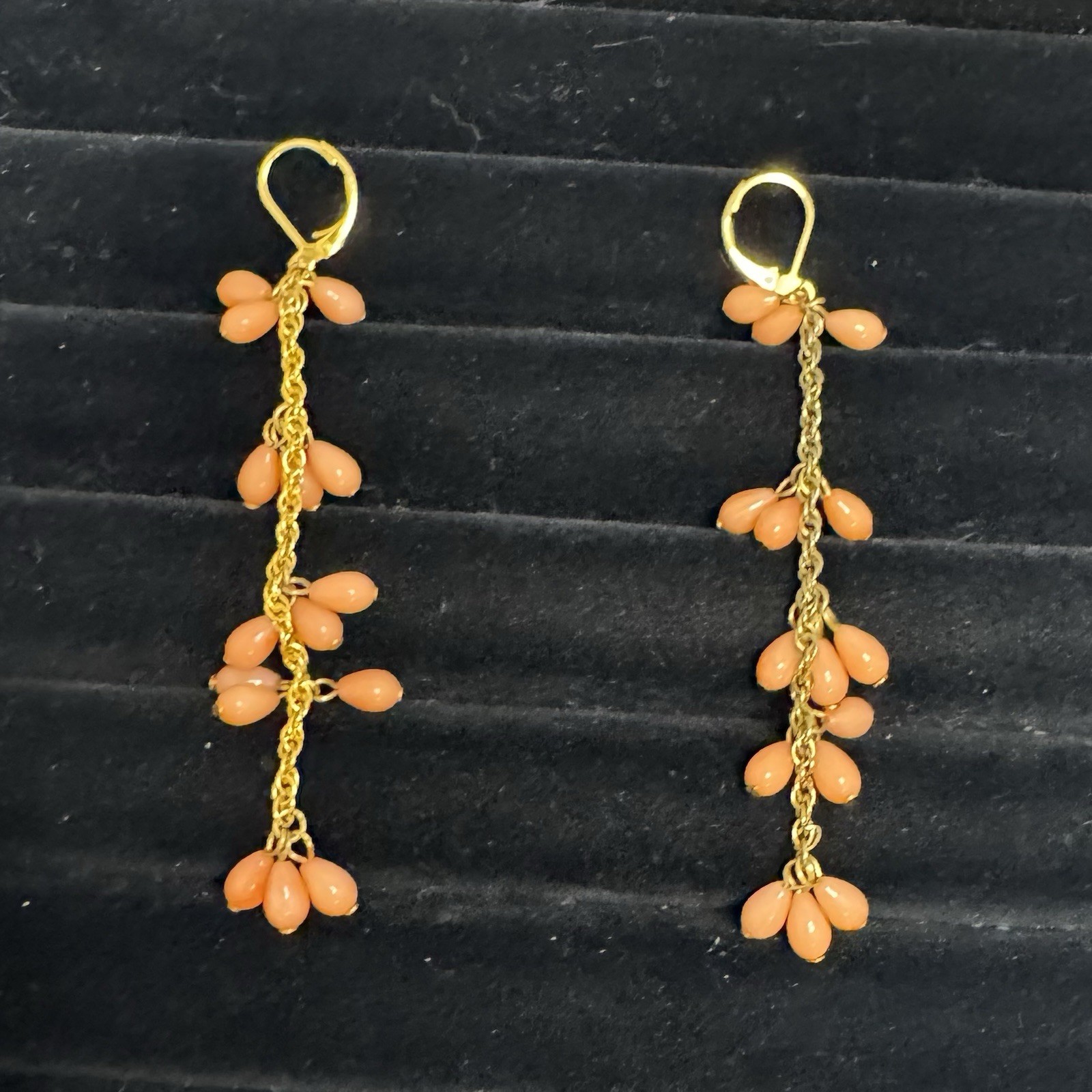 Salmon Pink Dangle Earrings Coral Drop 3”