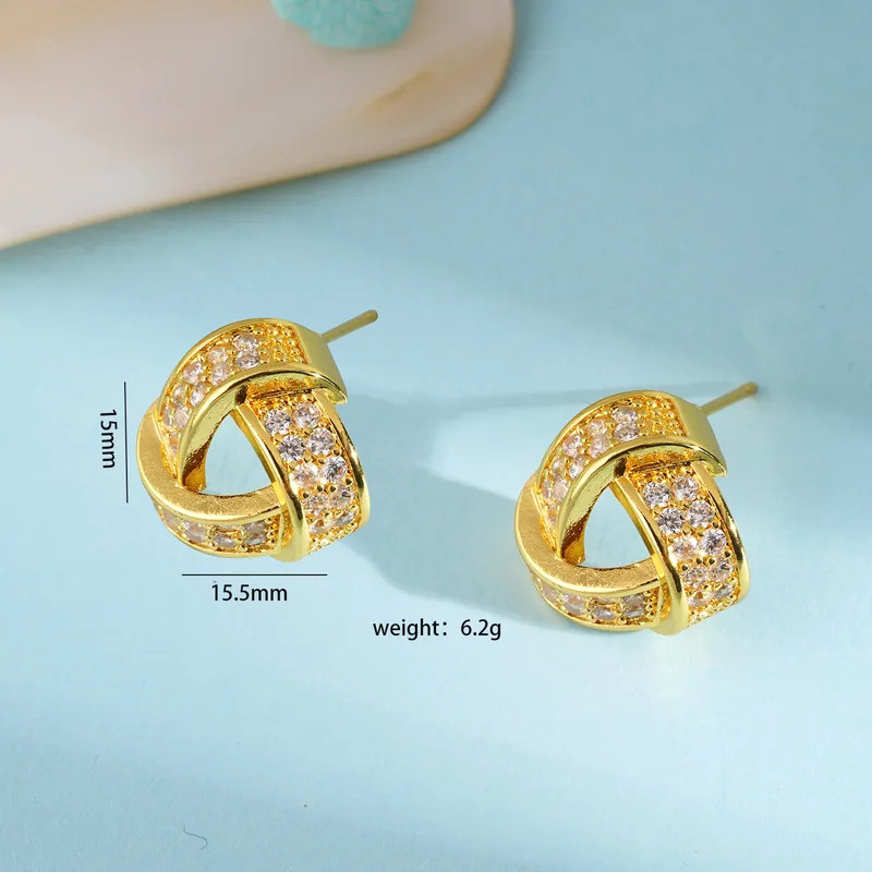 Gold Knot Necklace and Earrings Set for Women, 304 Stainless Steel, CZ Crystal J