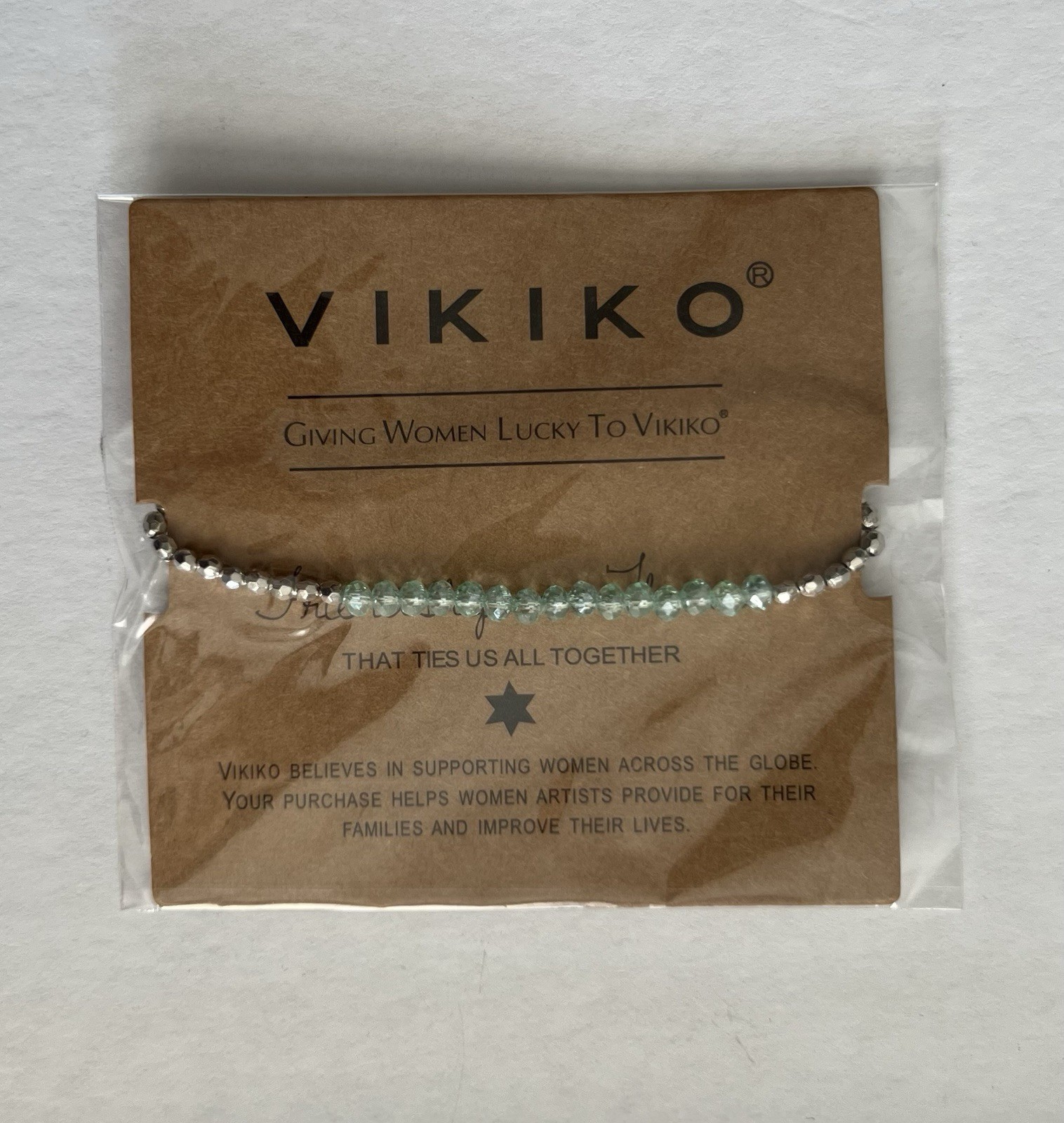 VIKIKO Silver Tone Aqua Round Beaded Cable Chain Bracelet Lobster Clasp Signed