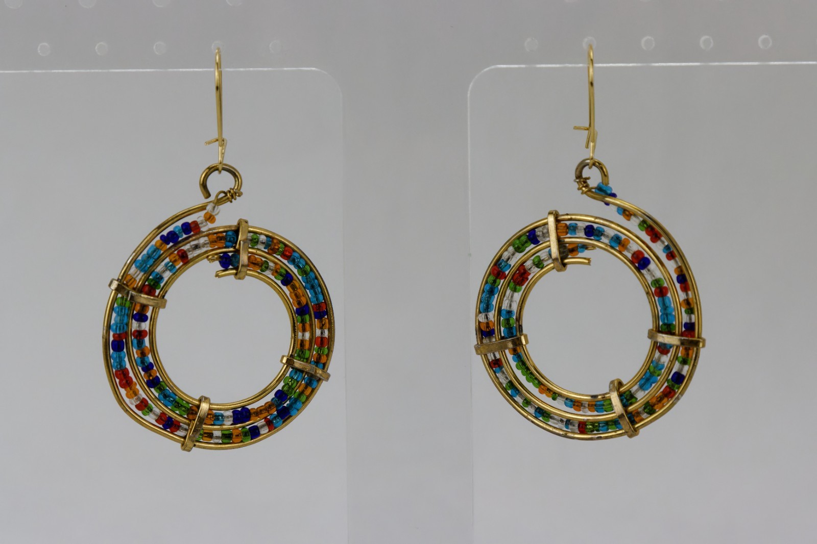 Multi-Colored Seed Bead Hoops, Gold Tone, Confetti/BOHO, 11gr