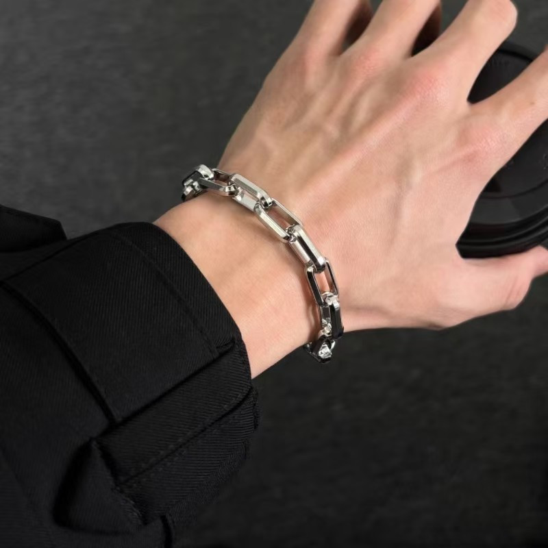Mens Punk Titanium Steel Chain Curb Cuban Link Bracelet Gifts Silver 7.5/8.3in