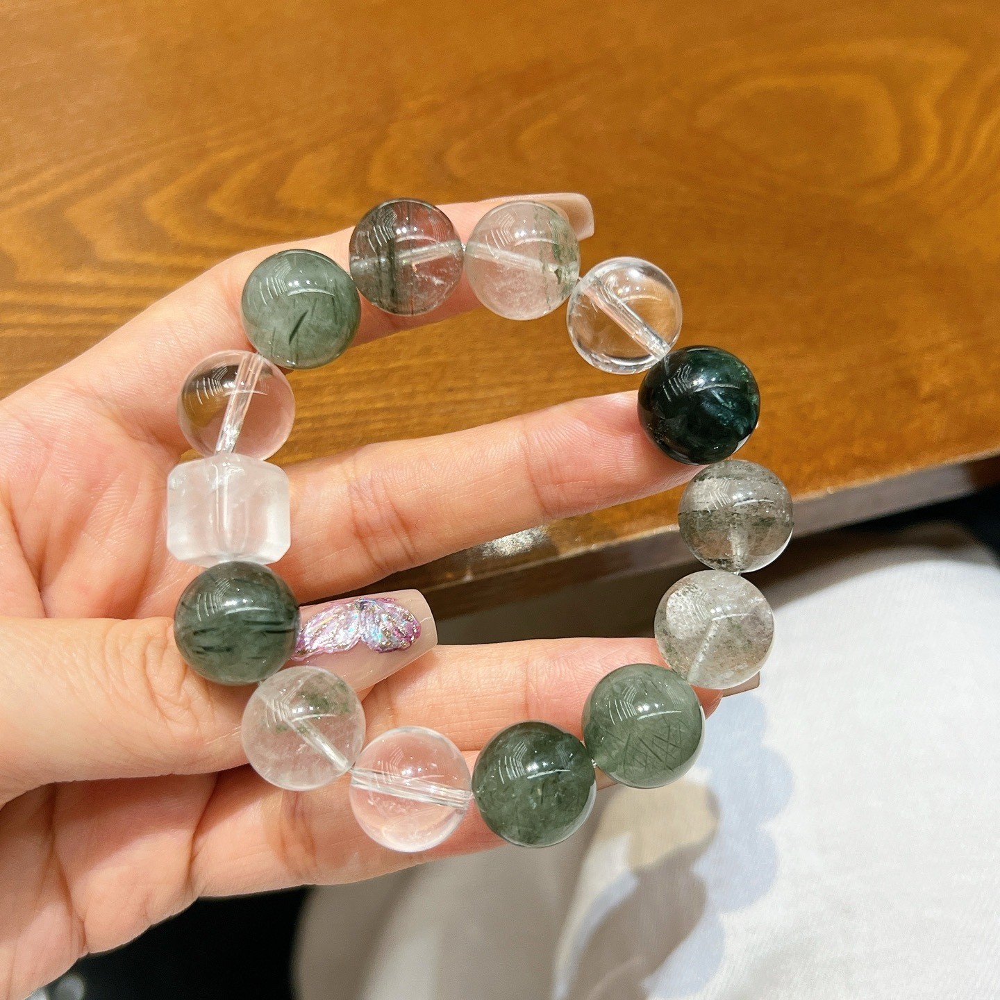 13mm Natural Green Rutilated Quartz Green Phantom Quartz Handmade bracelet