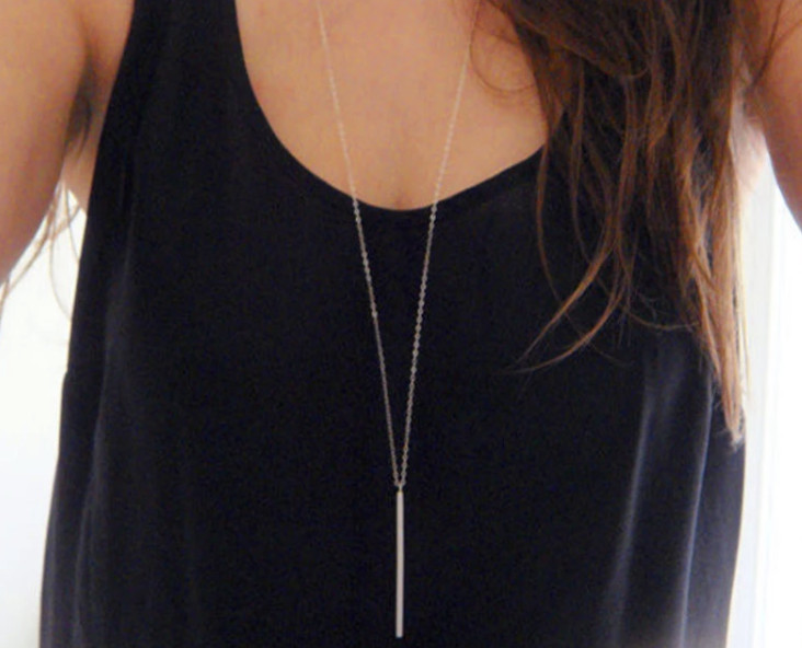 Fashion Jewelry Gold Silver Color Long Bar Chain Pendant Necklace 46-10