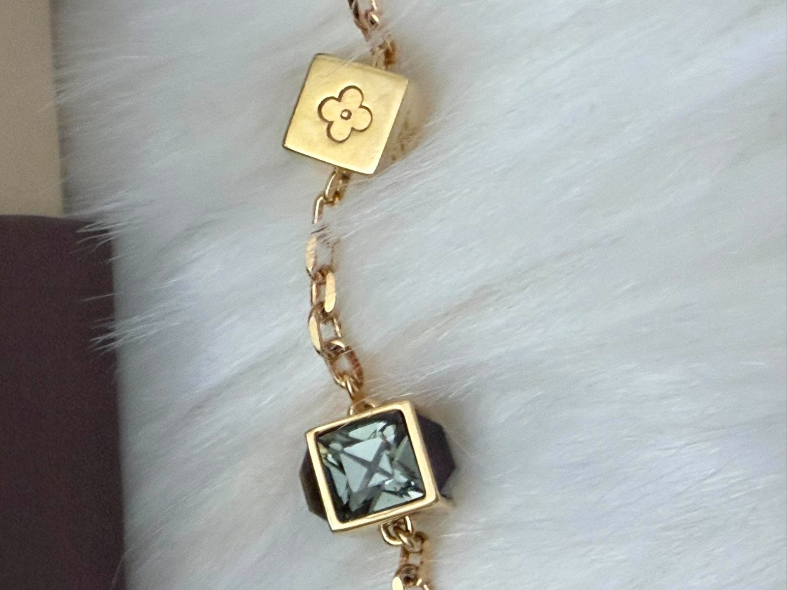 Authentic LOUIS VUITTON Cube Bracelet Gold Tone Crystal Monogram