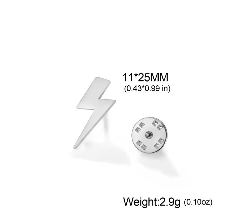 Lightning Bolt Brooch Pin Stainless Steel Lapel Badge Men Women Gift