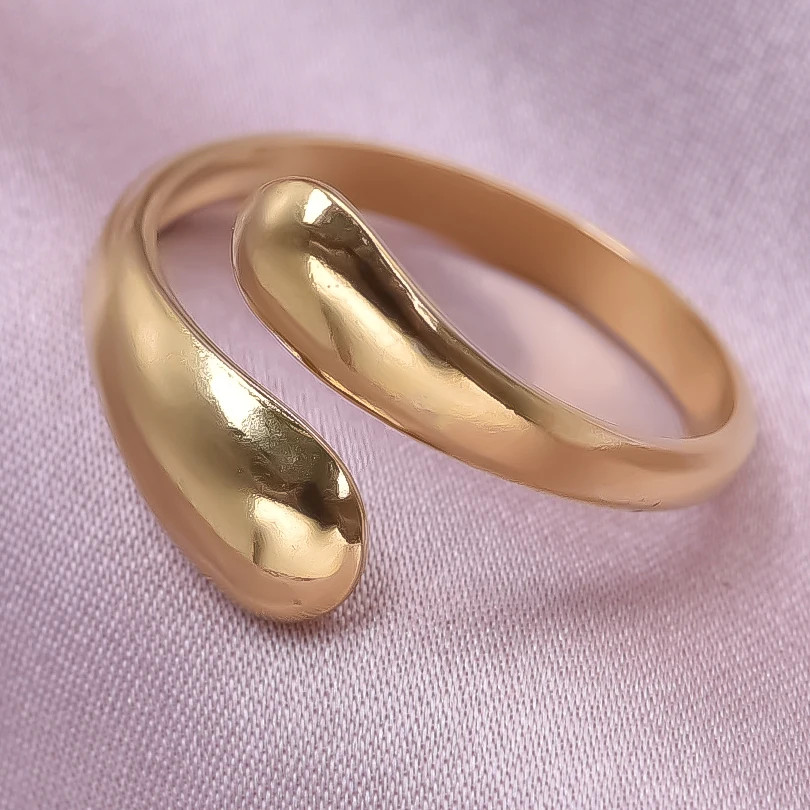 2PCS Stainless Steel Ring Leaf Water Droplet Adjustable Gold Plated Jewelry