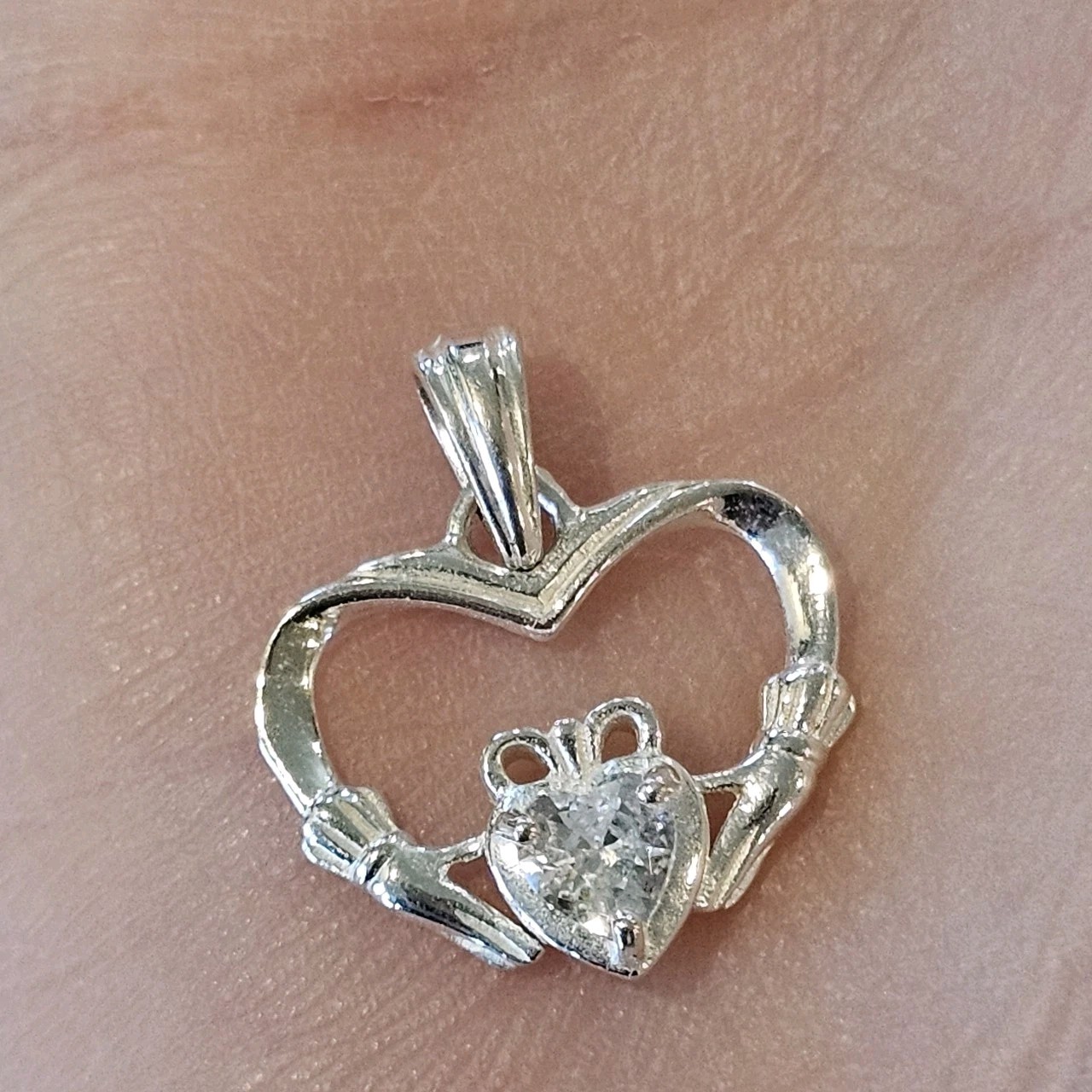 925 Sterling Silver RJ Graziano Heart Irish Claddagh Crystal Pendant Crown Hands