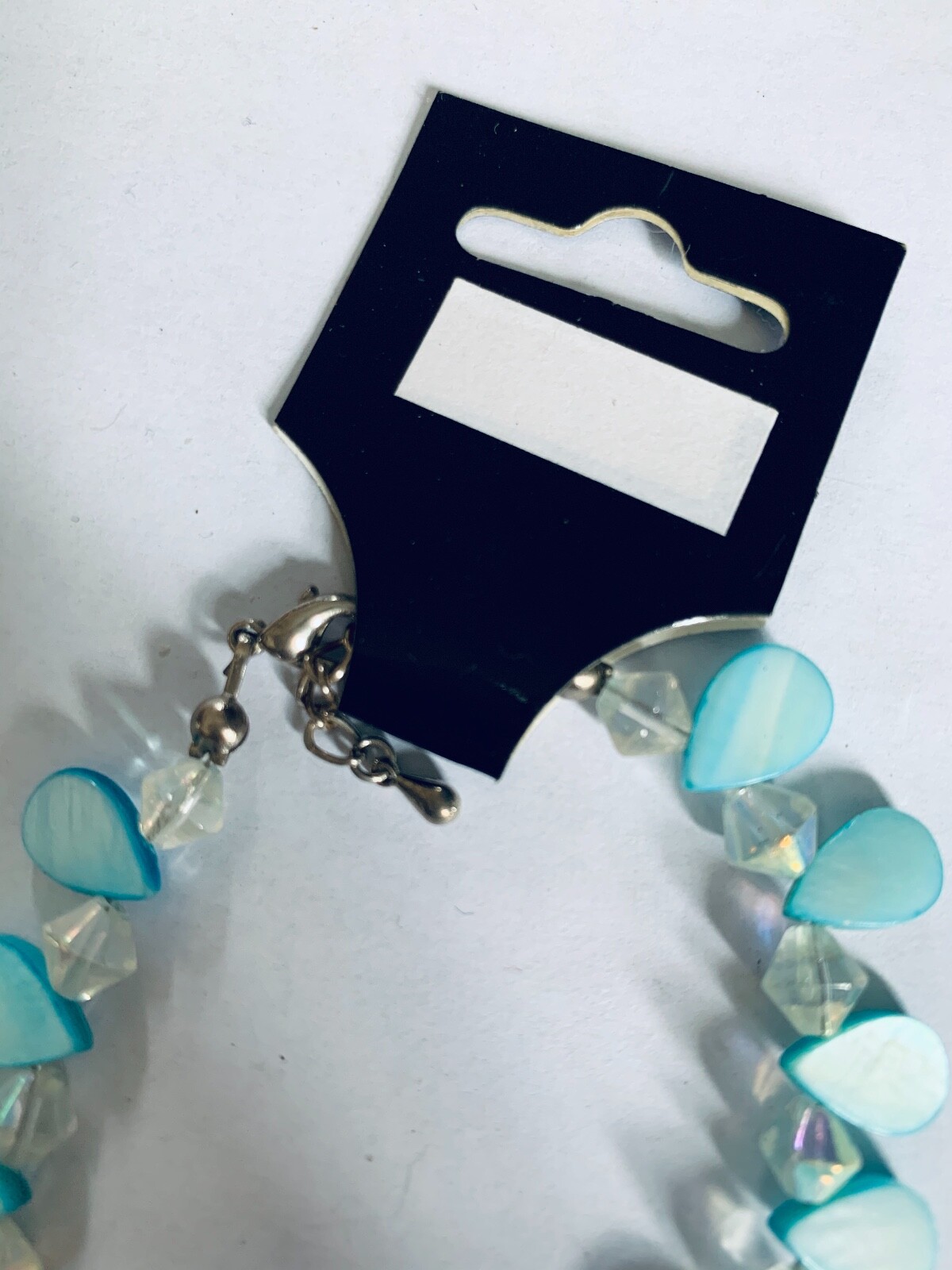 Women Aqua Blue Clear Beads Bracelet Lobster Hook Closure 9″ Handmade Jewelry