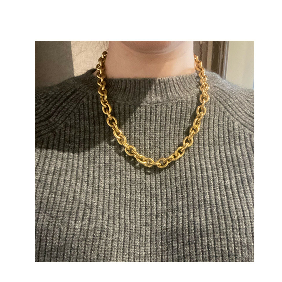 Women Men Silver Color/Gold Plated Stainless Steel Rolo Oval Chain Necklace