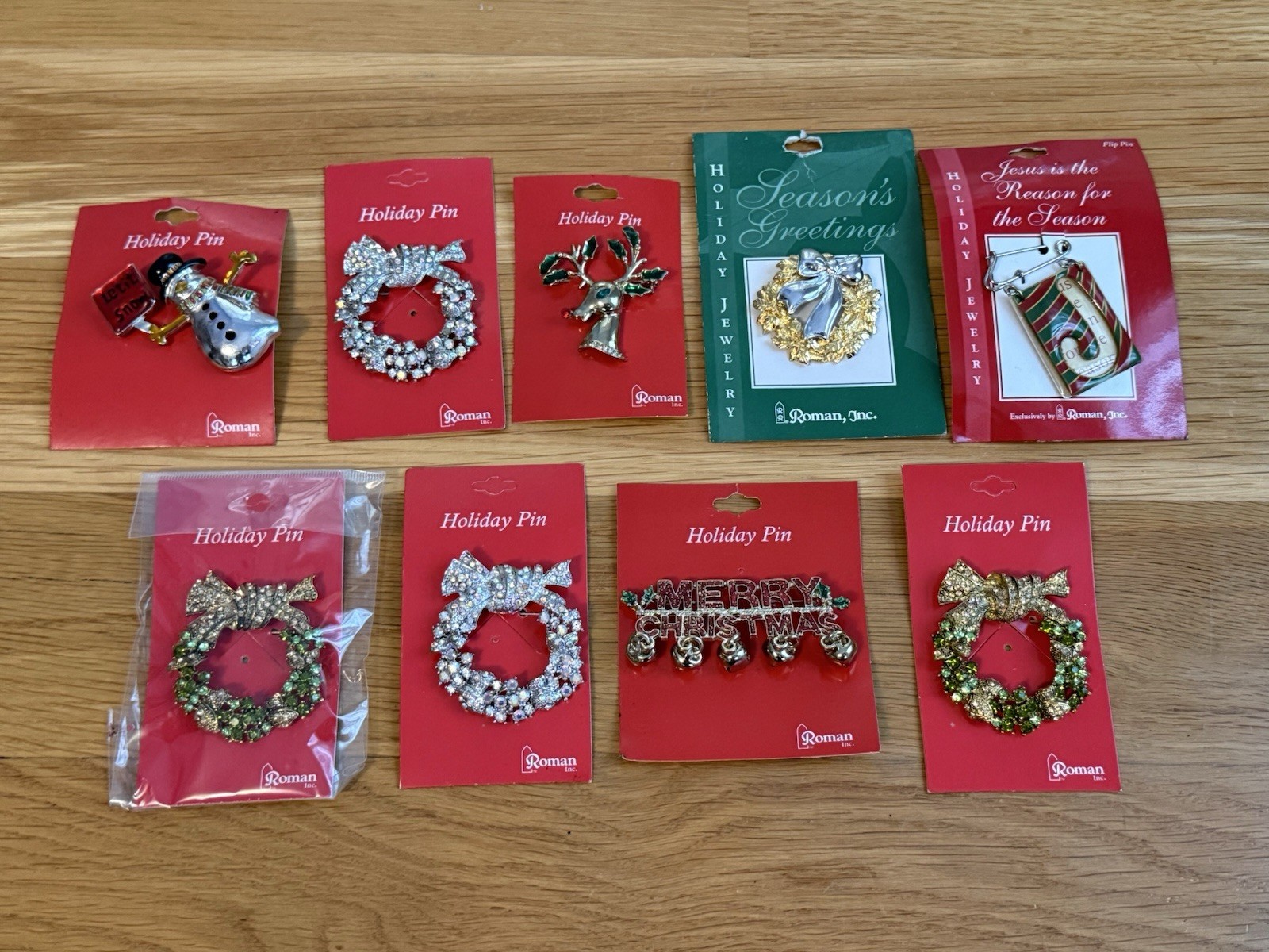 Vintage NOS Roman, Inc. Rhinestone Enamel Christmas Tree Brooch Lapel PINS Lot