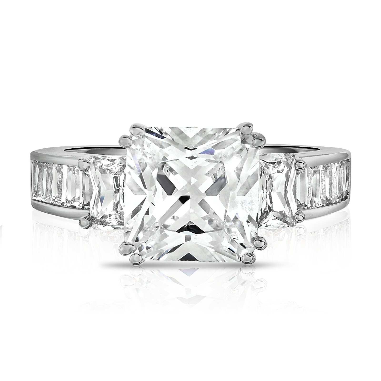 Sterling Silver 925 Plated Women’s CZ Princess Cut Eternity Wedding Band Ring