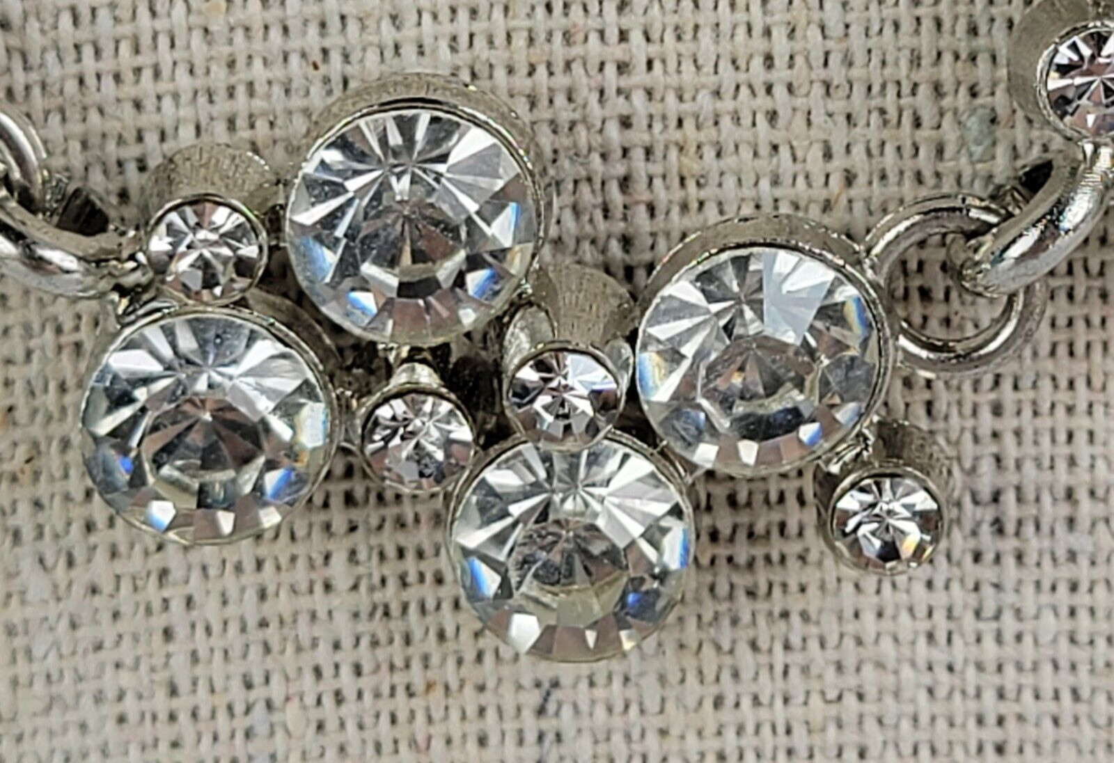 Silver-Tone Clear Crystal Statement Bib Necklace 20.5 in Lobster Clasp