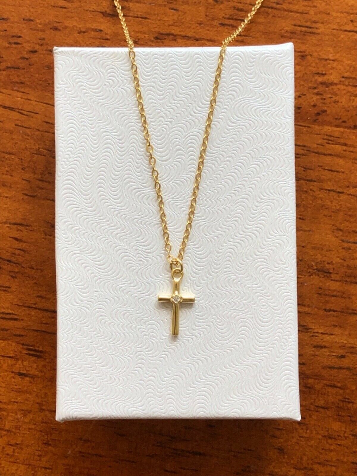 Dainty Cz Cross Necklace 925 Sterling Silver Women Girls 9mm 16-18″ Gold