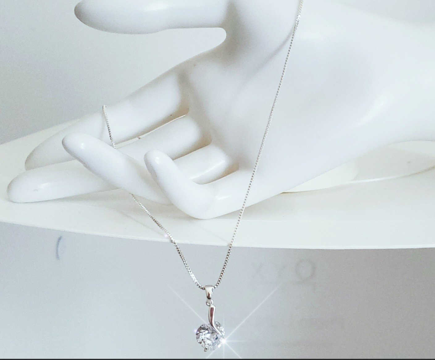 Rhodium Overlay Tension Set Heart Pendant Necklace Made With Swarovski Crystals