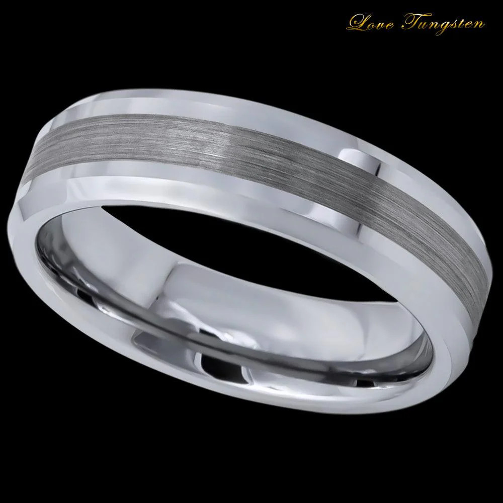 Brushed Center High Polished Beveled Edge Tungsten Ring – 6 mm