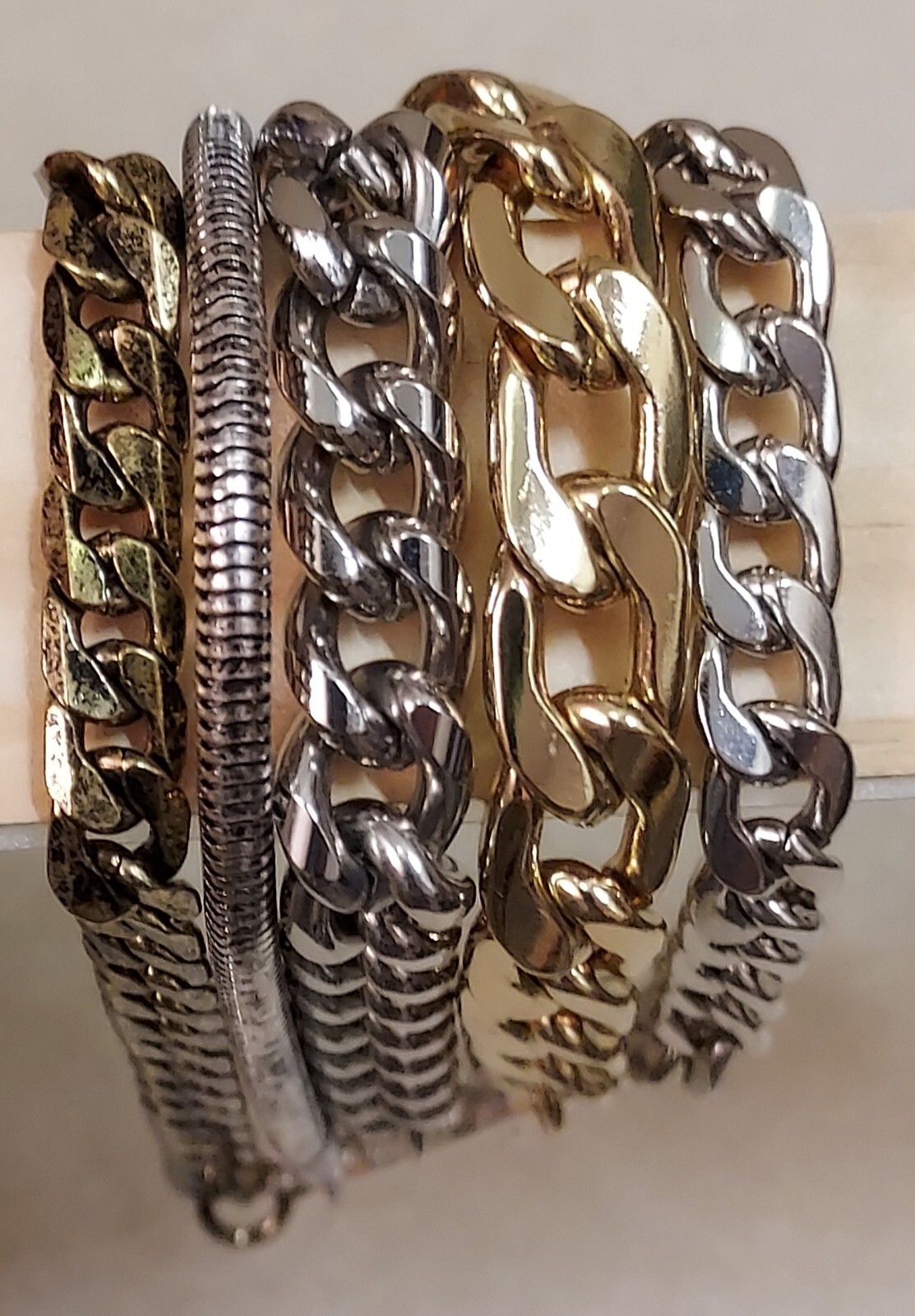Signed Jenny Bird Multi Chain Bracelet Curb Link Snake Chain With Pouch