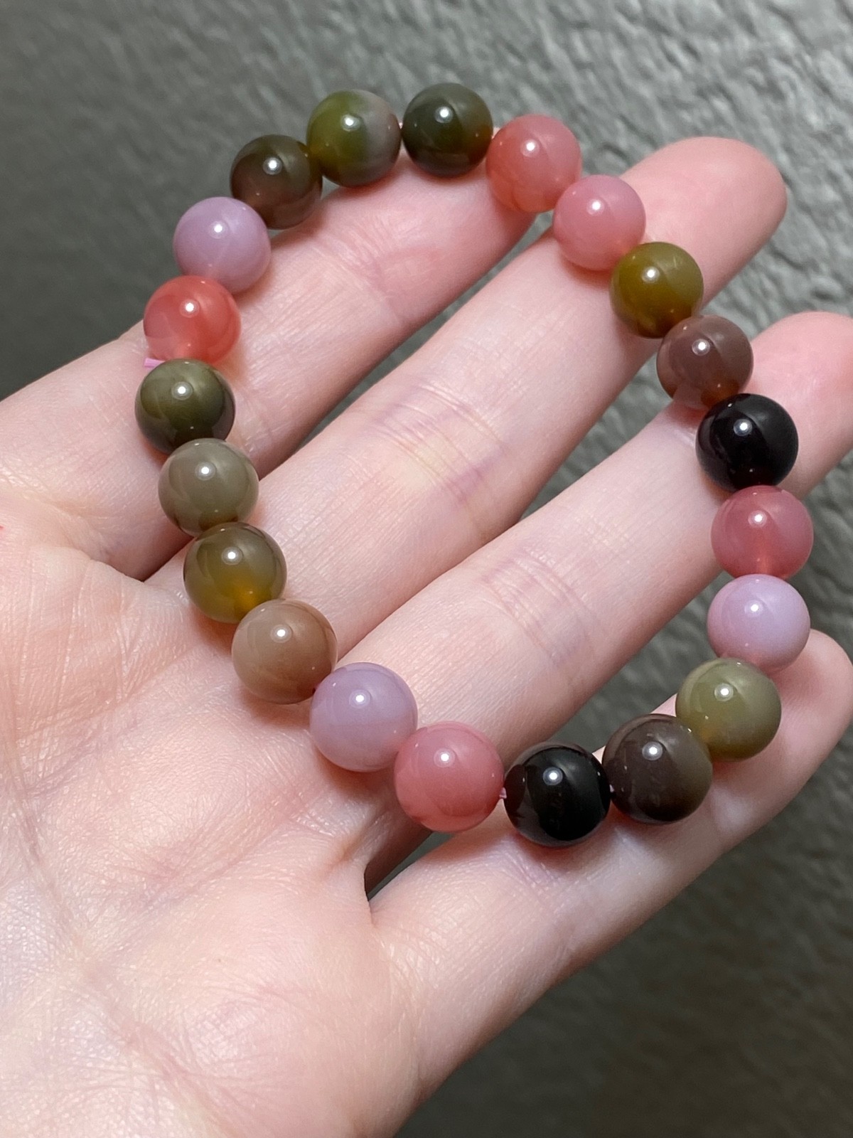 Old Mine Pink Green Tourmaline Bracelet 9.1mm Gemmy Crystal Stretch Bracelet