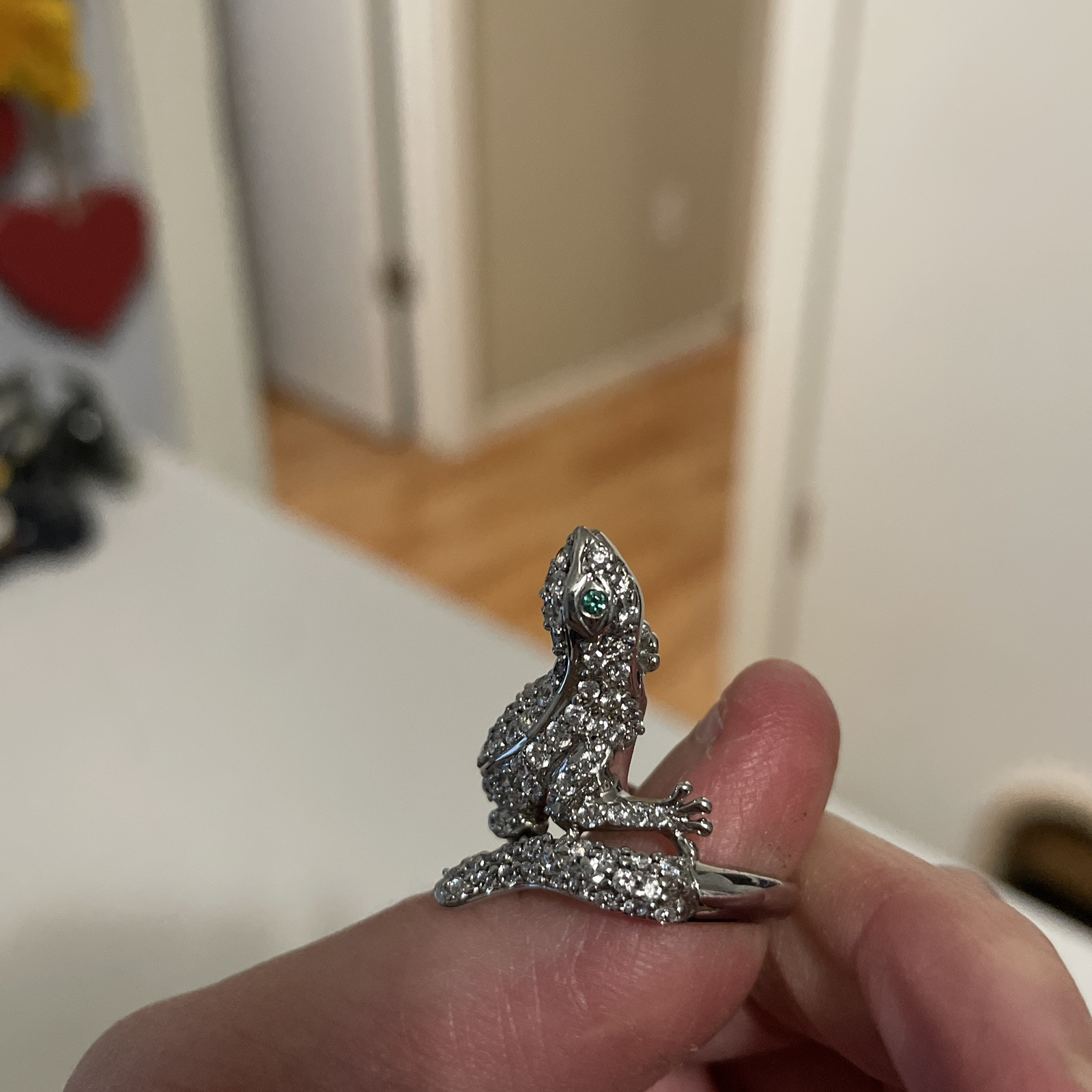 Sonia B Bitton 925 Silver CZ Gecko Lizard Ring Size US 6.5
