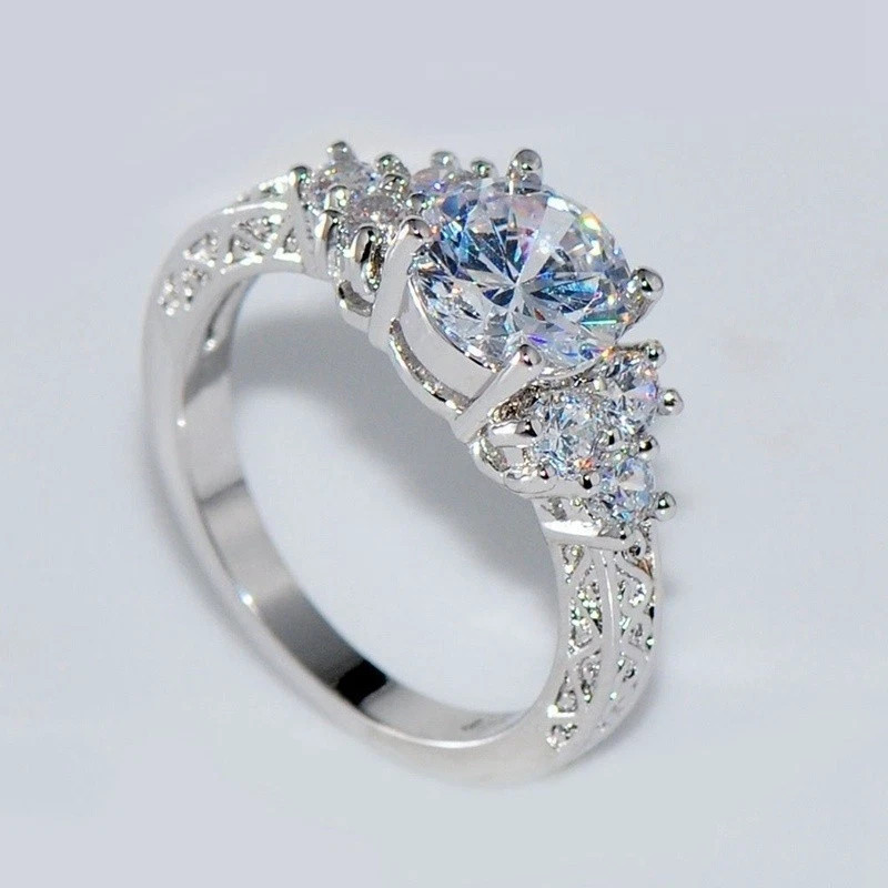 Women’s Crystal Inlaid Stainless Steel Cz Engagement Anniversary Ring Size 6-10