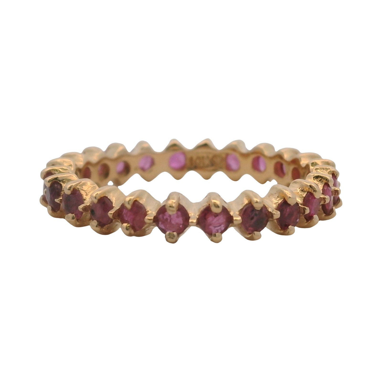 Vintage 14kt Yellow Gold 0.96ctw Natural Ruby 3.5mm Eternity Band Ring Size 7.75