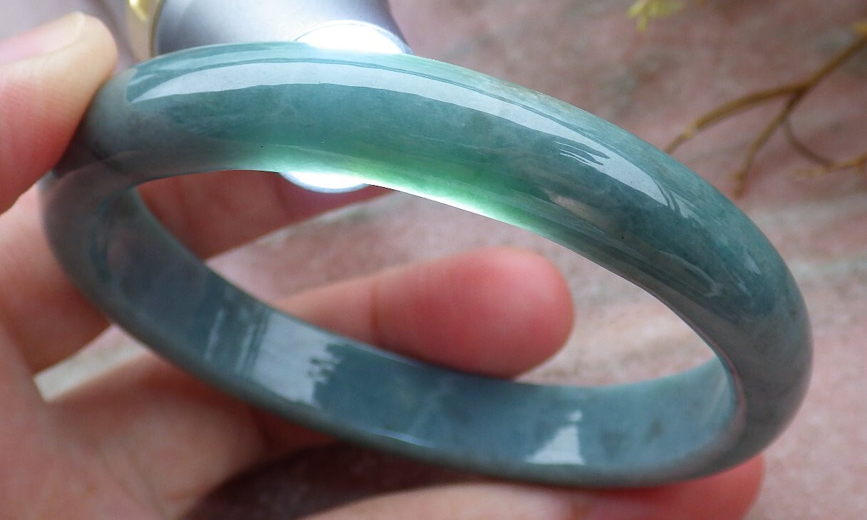 Certified Blue Green Burma Natural JADE JADEITE Bangle Bracelet 59 mm 401219 TS