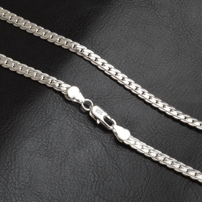 925 Sterling Silver 5MM Full Sideways Chain Necklace For Men Women Jewelry Gift