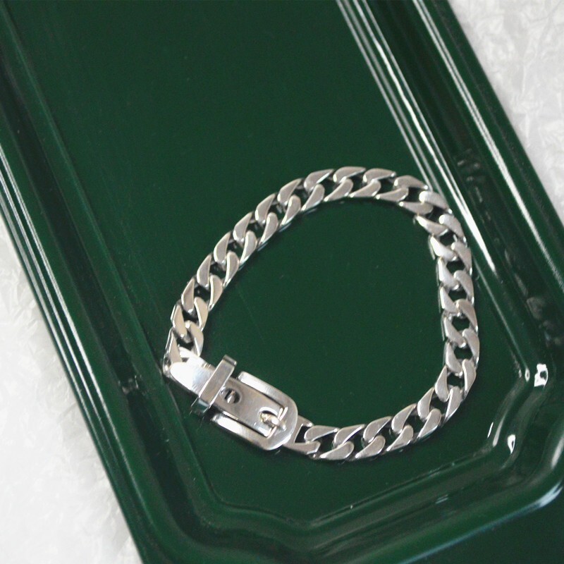 925 Sterling Silver Vintage Belt Buckle Chain Bracelet Trendy Cuban Link Bangle