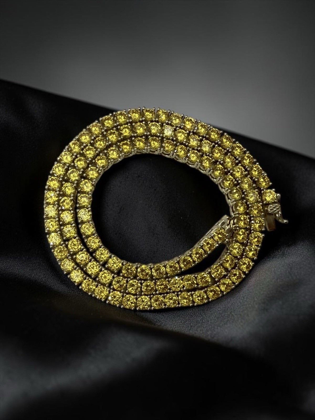 4mm Yellow Canary Gold Plated Brass Iced Out Cubic Zirconia Tennis Necklace