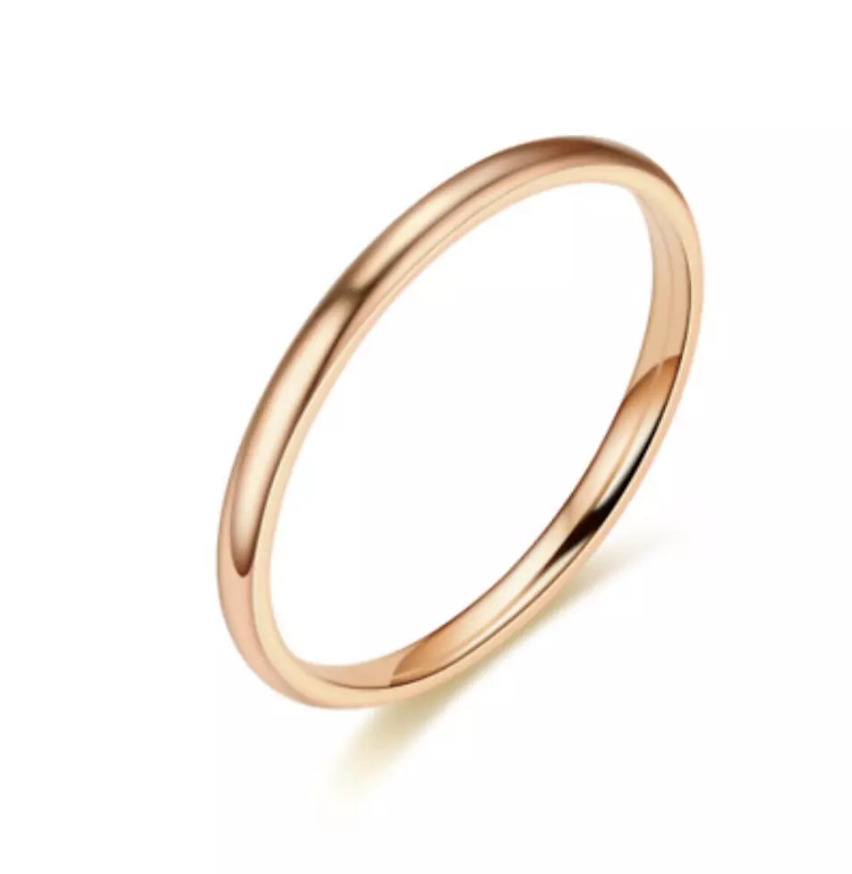 2mm Gold Plated Stainless Steel Stackable Ring Wedding Band Women Girl size 5-9