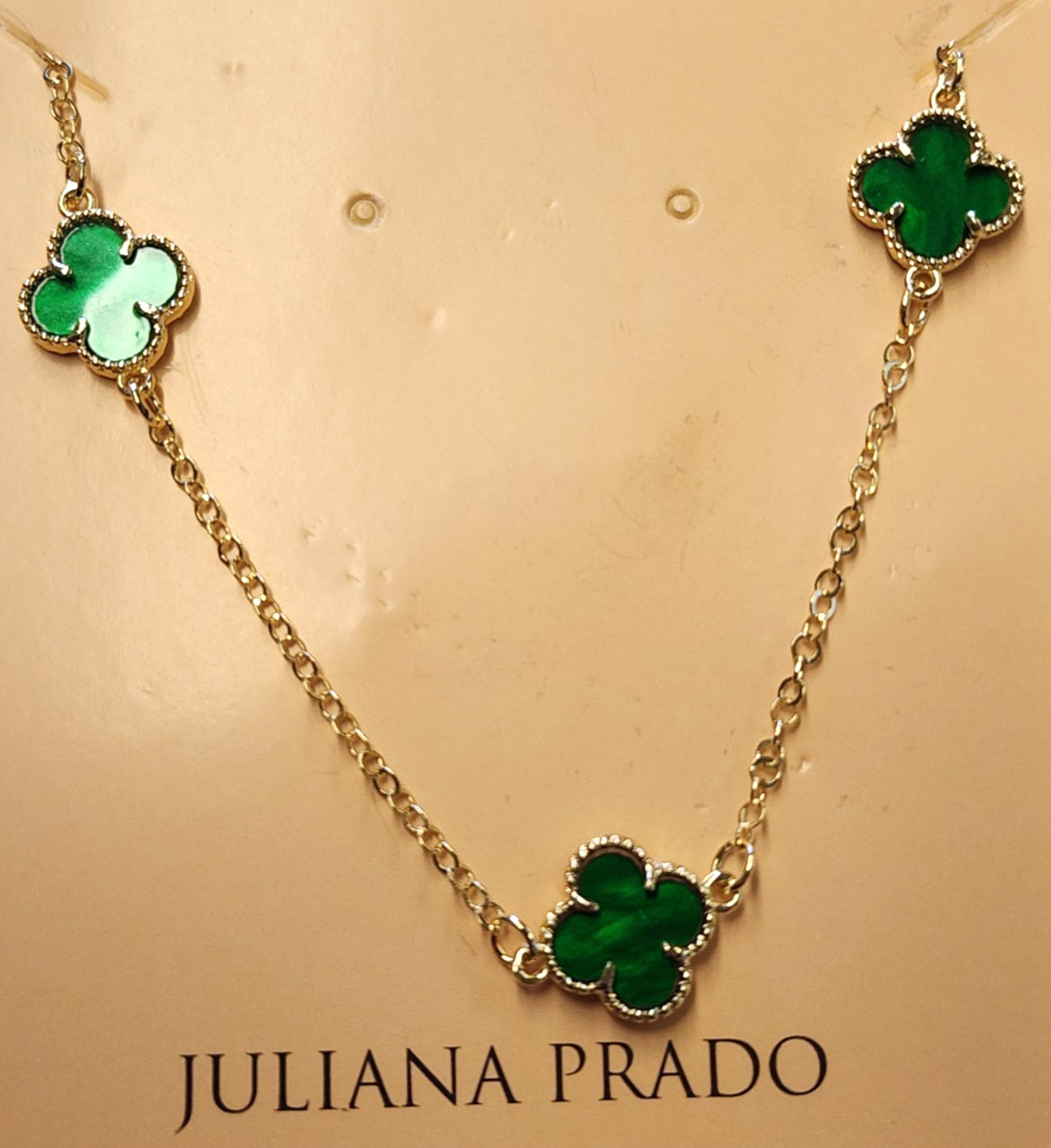 Juliana Prado 18K Gold Plated Green Trevos Clover Station Necklace 13.5″+2″