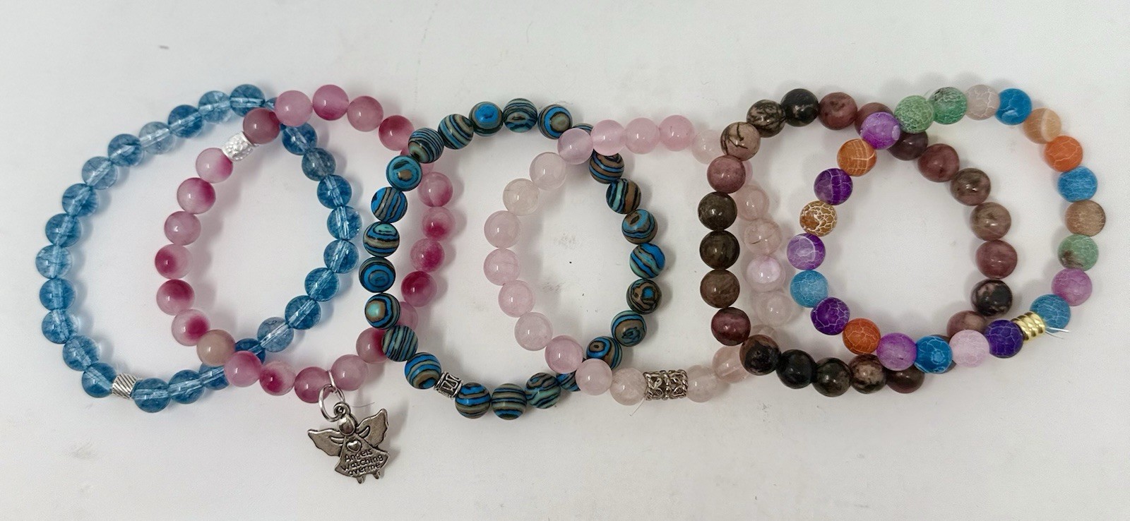 Lot Of 24 Crystal Bracelets 8mm Beads Mixed Materials
