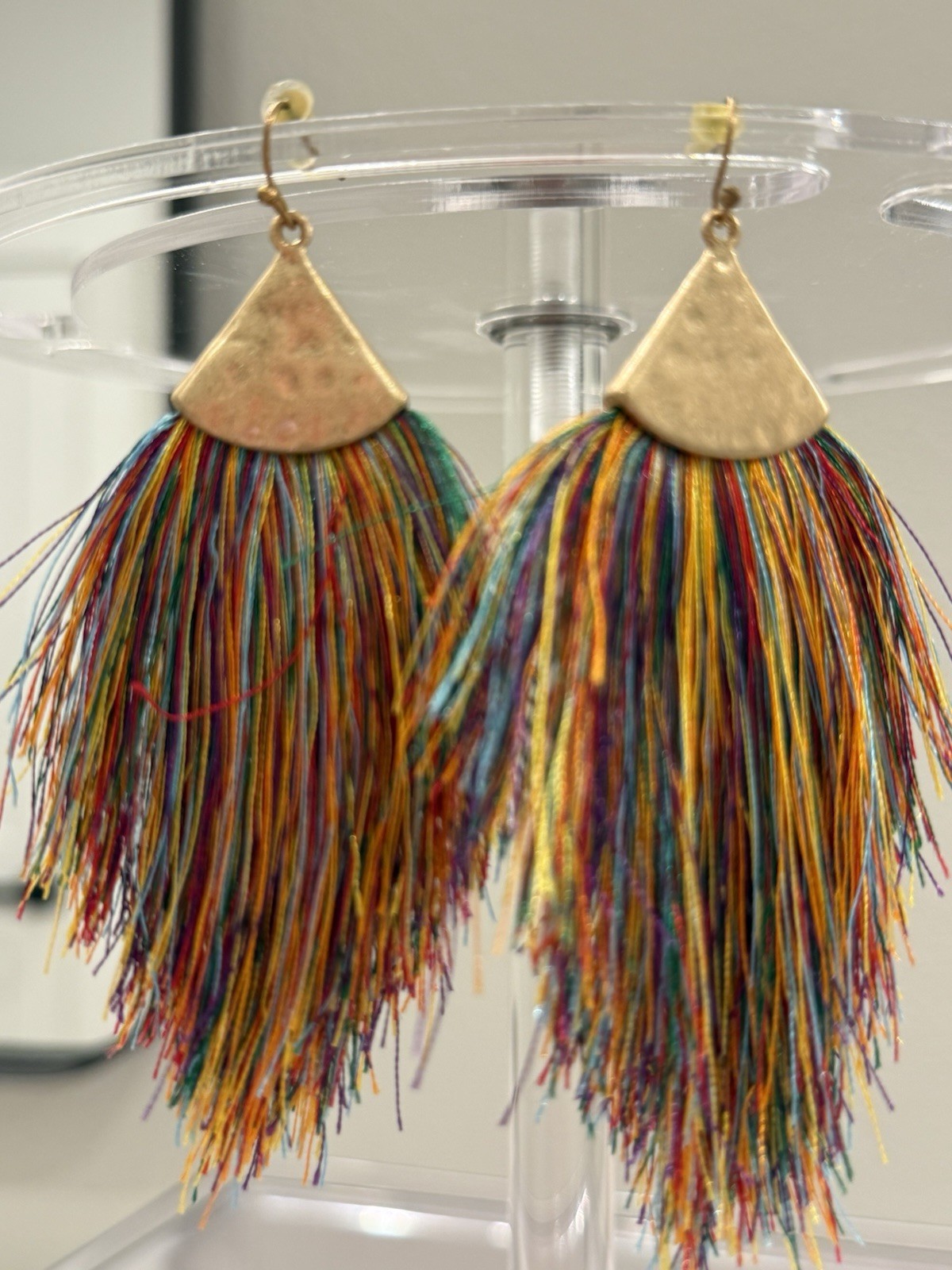 Boho Rainbow Tassel Statement Earrings Multicolor Fringe Lightweight Drop Dangle