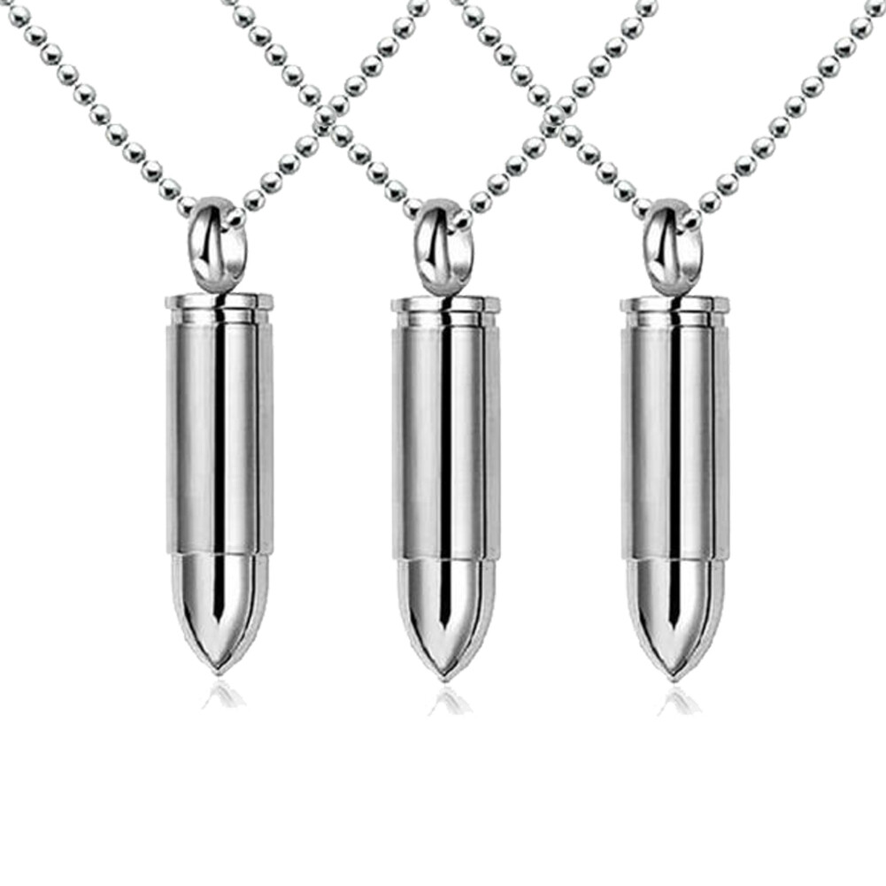 3pcs Bullet Pendant Cremation Memorial Ash Urn Chain Necklace Stainless Steel