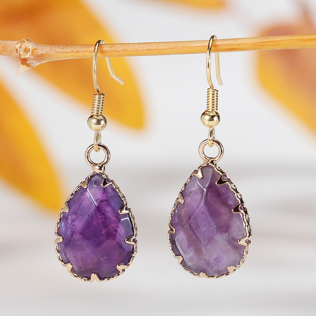 Pretty Multicolor Natural Stone Crystal Agate Water Droplet Gems Hook Earrings
