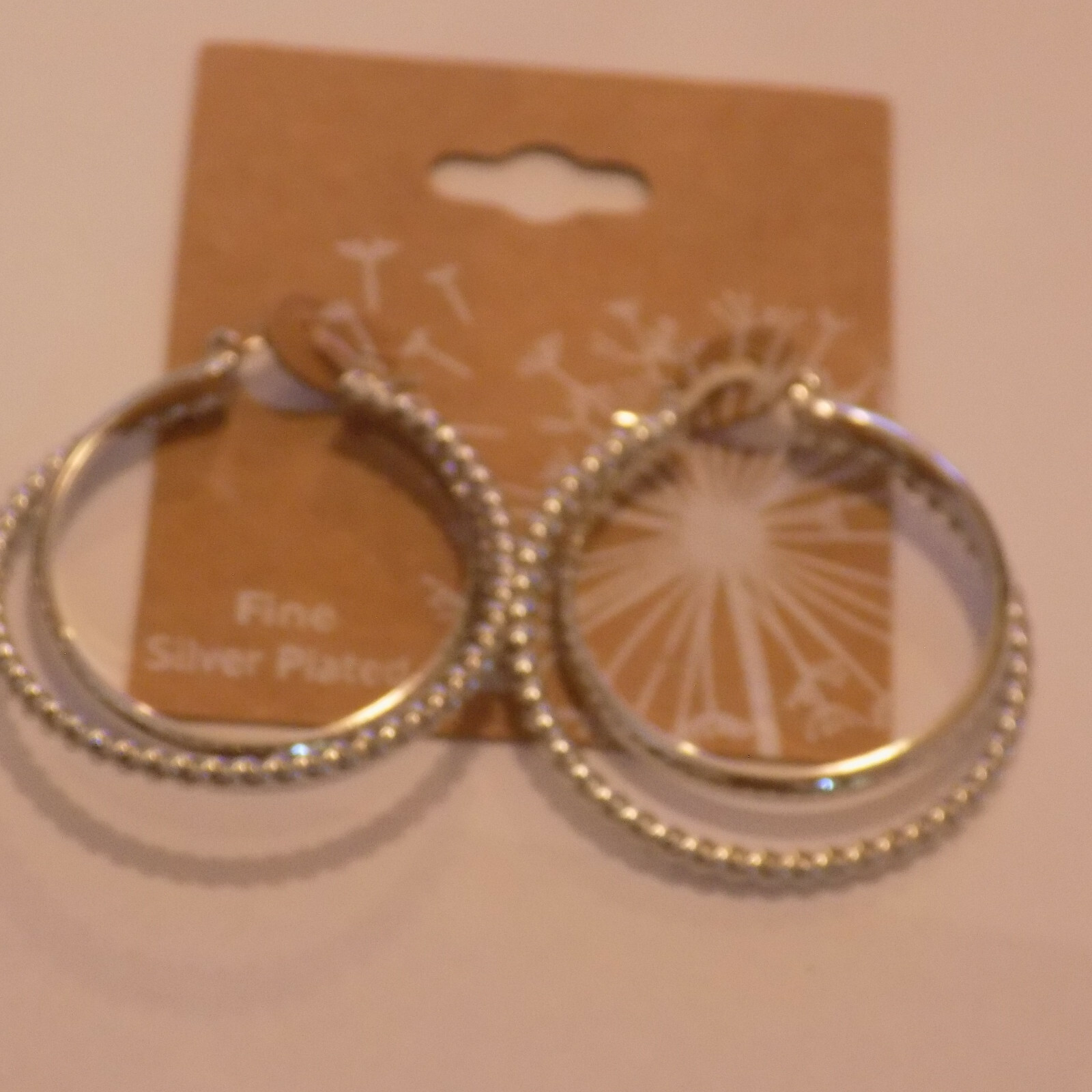 Pierce Earrings Silver-tone 1½” Double Hoop Smooth Textured Design (132)