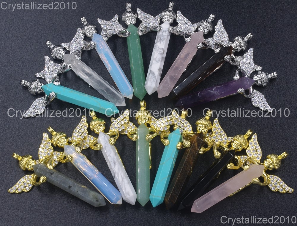 Natural Gemstone Zircon Pave Angel Hexagonal Pointed Reiki Healing Pendant Beads