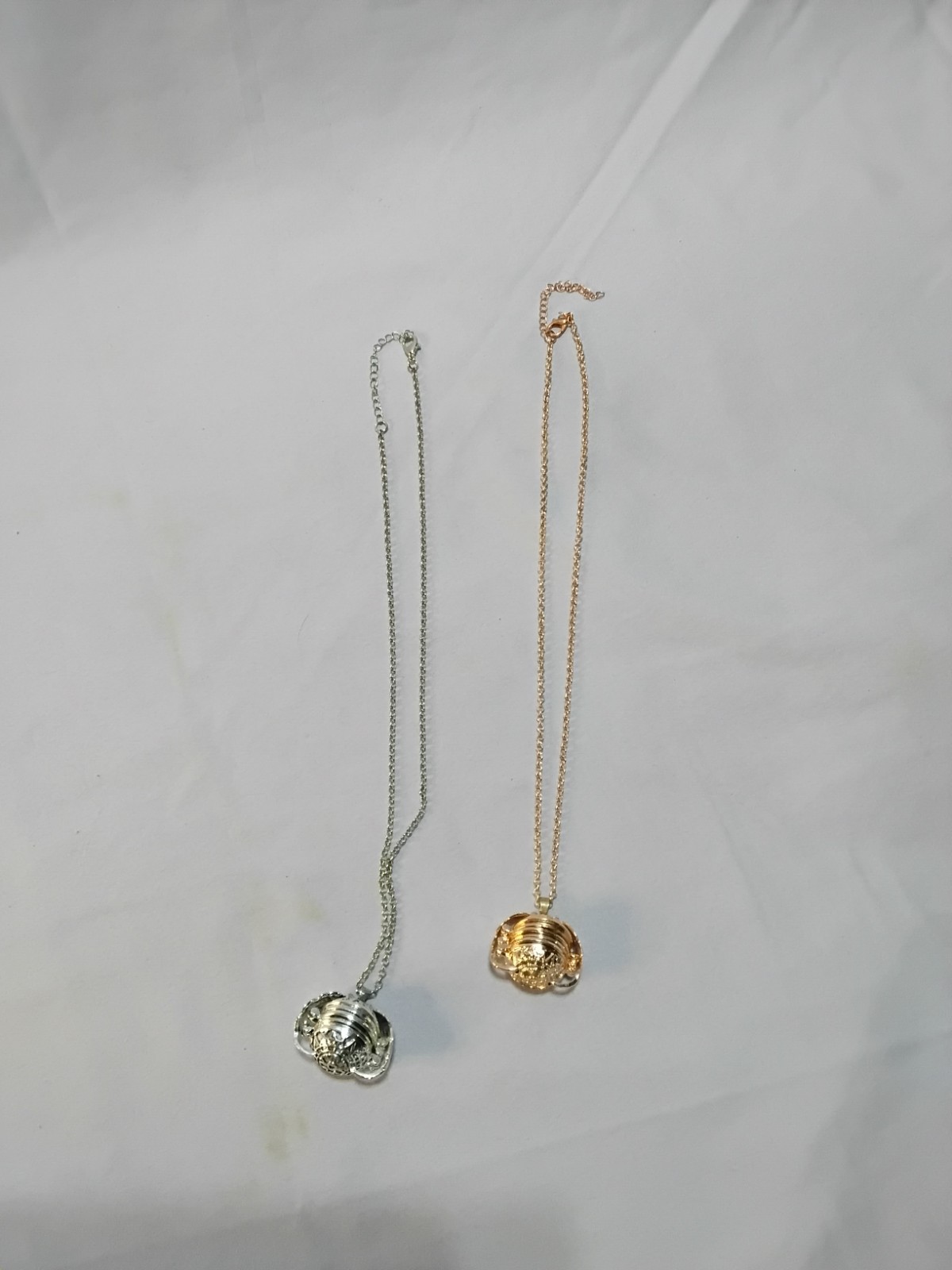 Convertible Sphere Locket Necklaces Silver & Rose Tone Folding Orb Pendants