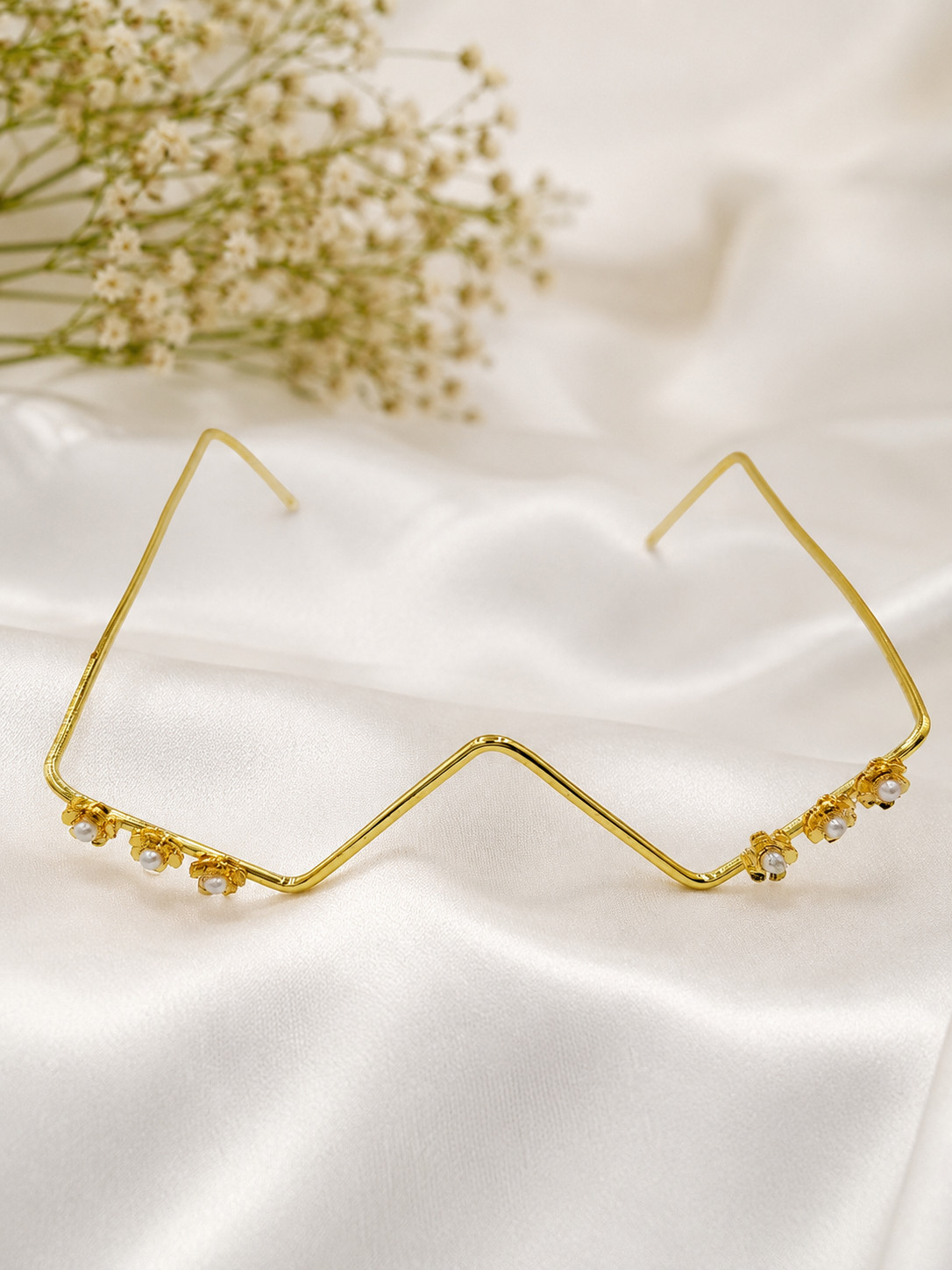 Gold Wire Pearl Wave Face Jewelry Handmade Boho Statement Eye Accessory Facelet